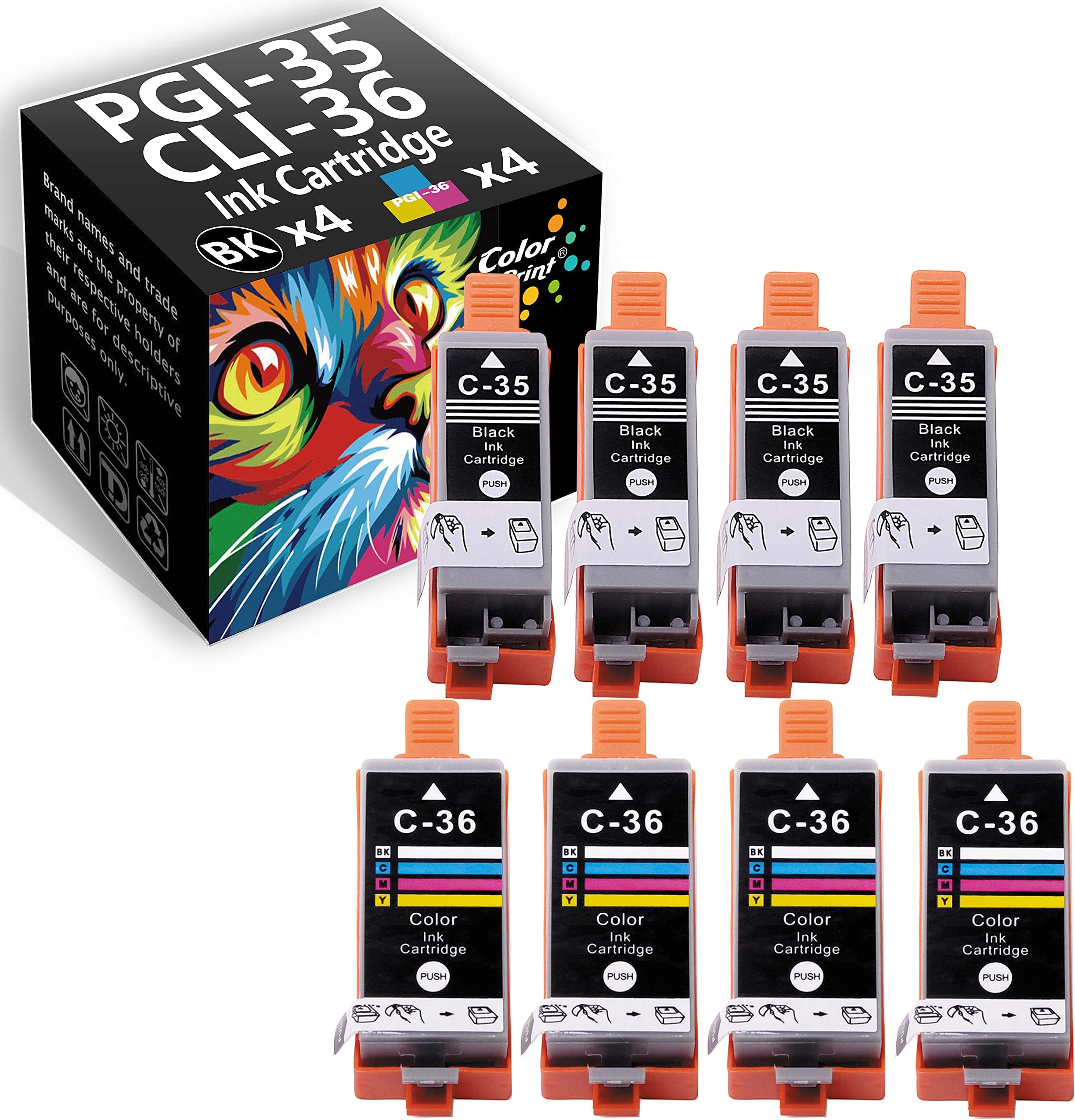 ColorPrint Compatible PGI-35 CLI-36 Ink Cartridge Replacement for Canon 35 36 PGI35 CLI36 for PIXMA iP100 iP110 mini260 mini320 TR150 Printer (4X PGI35 Black Ink, 4X CLI36 Color Ink, 8-Pack)