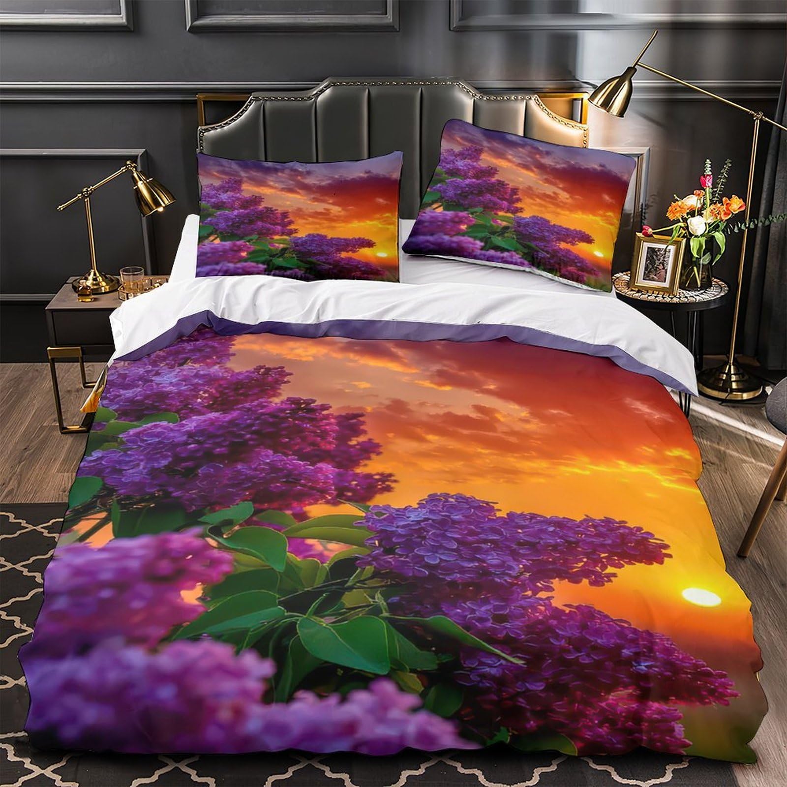 Parure de lit microfibre 3D pour chambre d'enfant lit simple à motif lilas