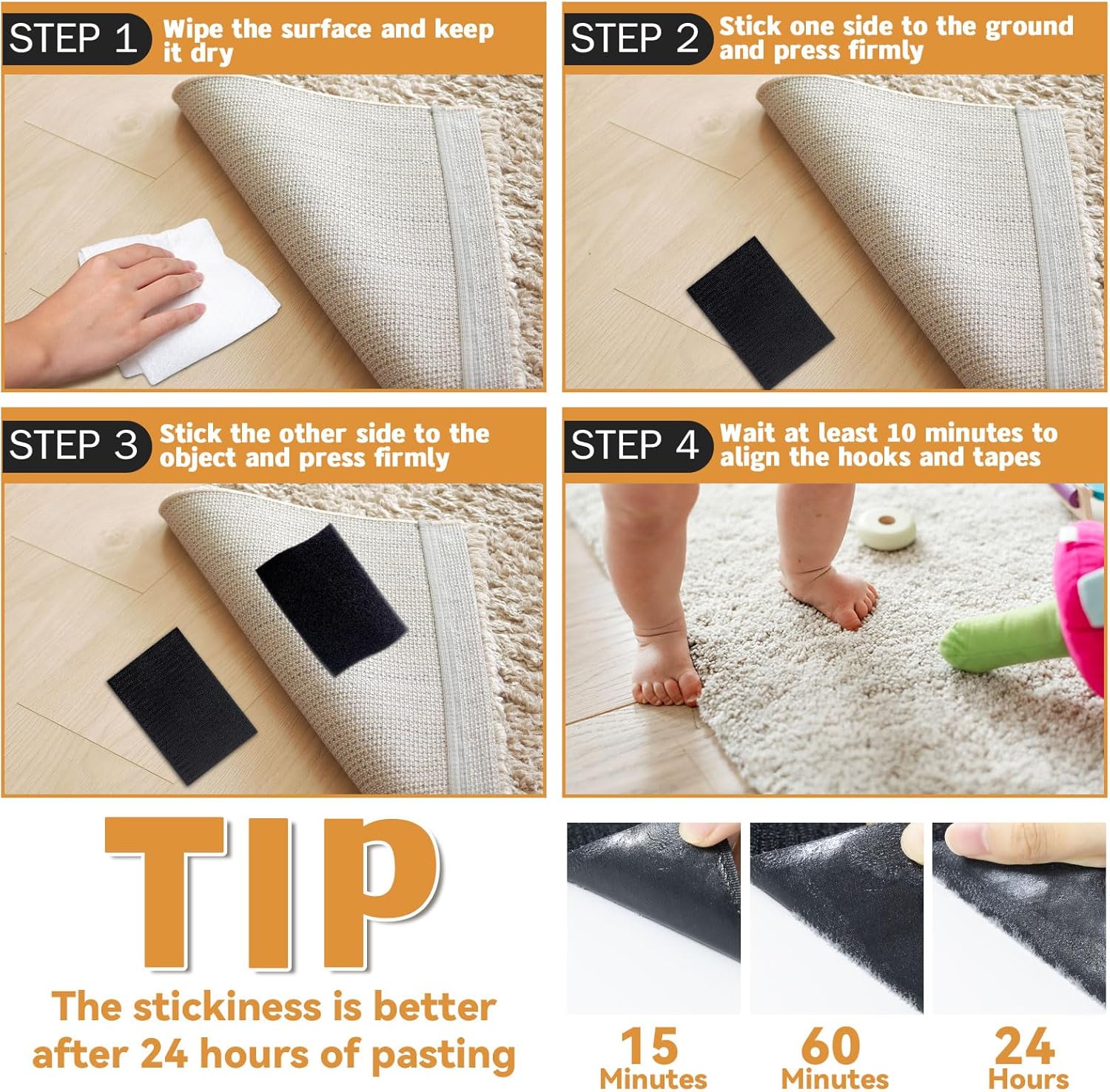 12 Sets - 4x6 inch Hook and Loop Strips with Adhesive,Black Hook and Loop Self Sticky Double Sided Heavy Duty Strips, Sticky Back for Fabrics Nylon Adhesive Tape for Home Office School and Crafting - Image 4