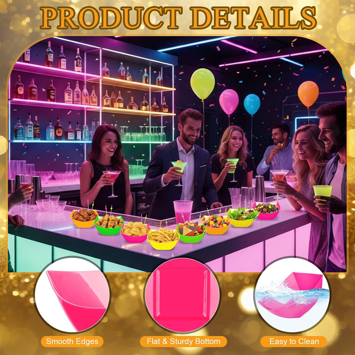 Newtay 80 Pcs Square Plastic Serving Bowl with Food Pick Disposable Snack Salad Buffet Bowl Party Candy Chip Dish Fruit Dishes Bar Containers Dessert Bowls Party Supplies (8 oz,Neon) image 3