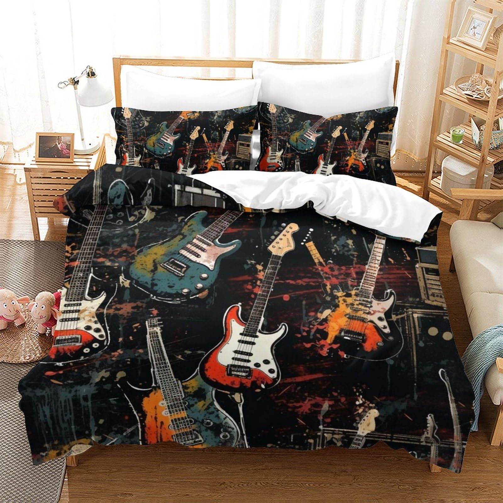 Housse de couette guitare double pour chambre d'ado passionné