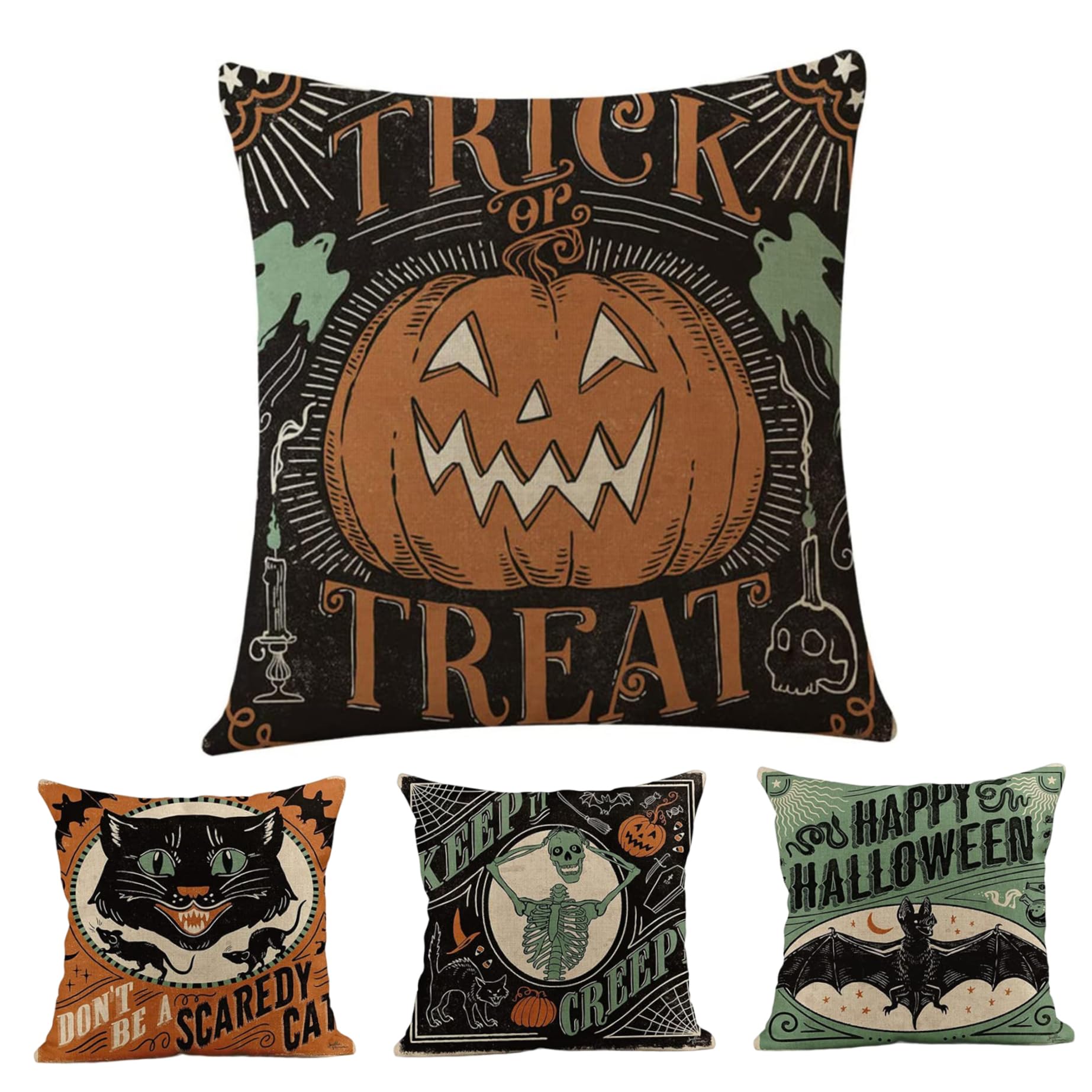 Couvertures d'oreiller Halloween en lin naturel et durable
