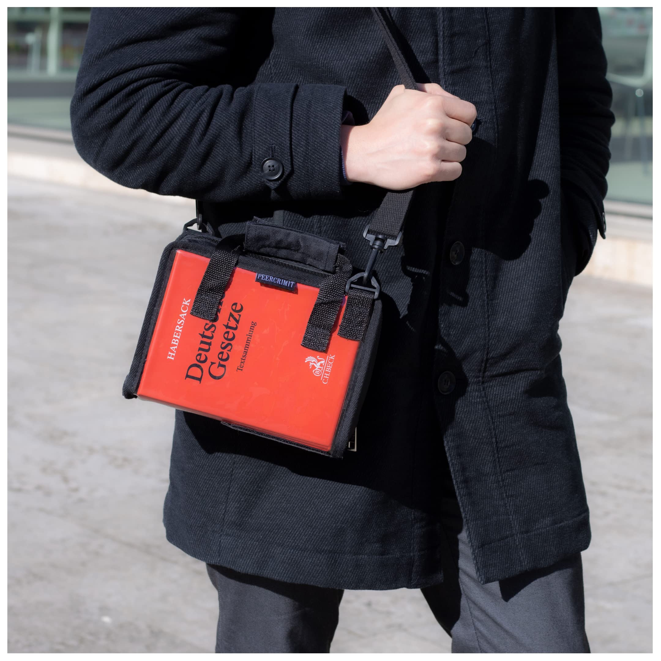Kompakte Tasche passend für Habersack, Deutsche Gesetze| Transparent - ideal für das Jurastudium| Rechtswissenschaft (Transparent/Schwarz (Rückenbreite 11,5 cm))