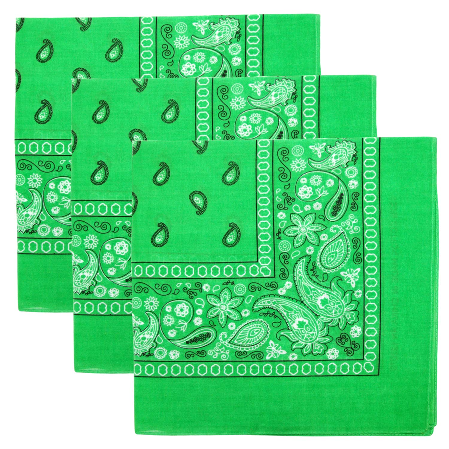 3 PK Cowboy Bandanas 100% Cotton 22 x 22 inch - Lime