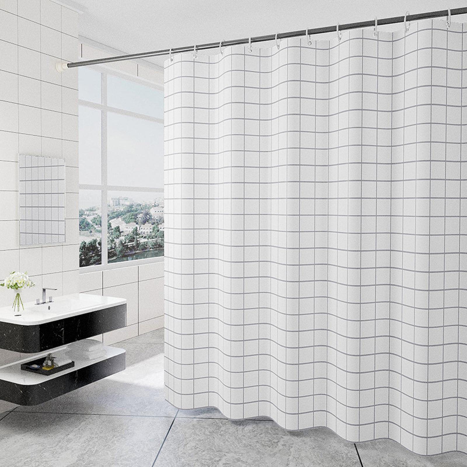 Rideaux de douche géométriques en polyester imperméable noir 92x182cm