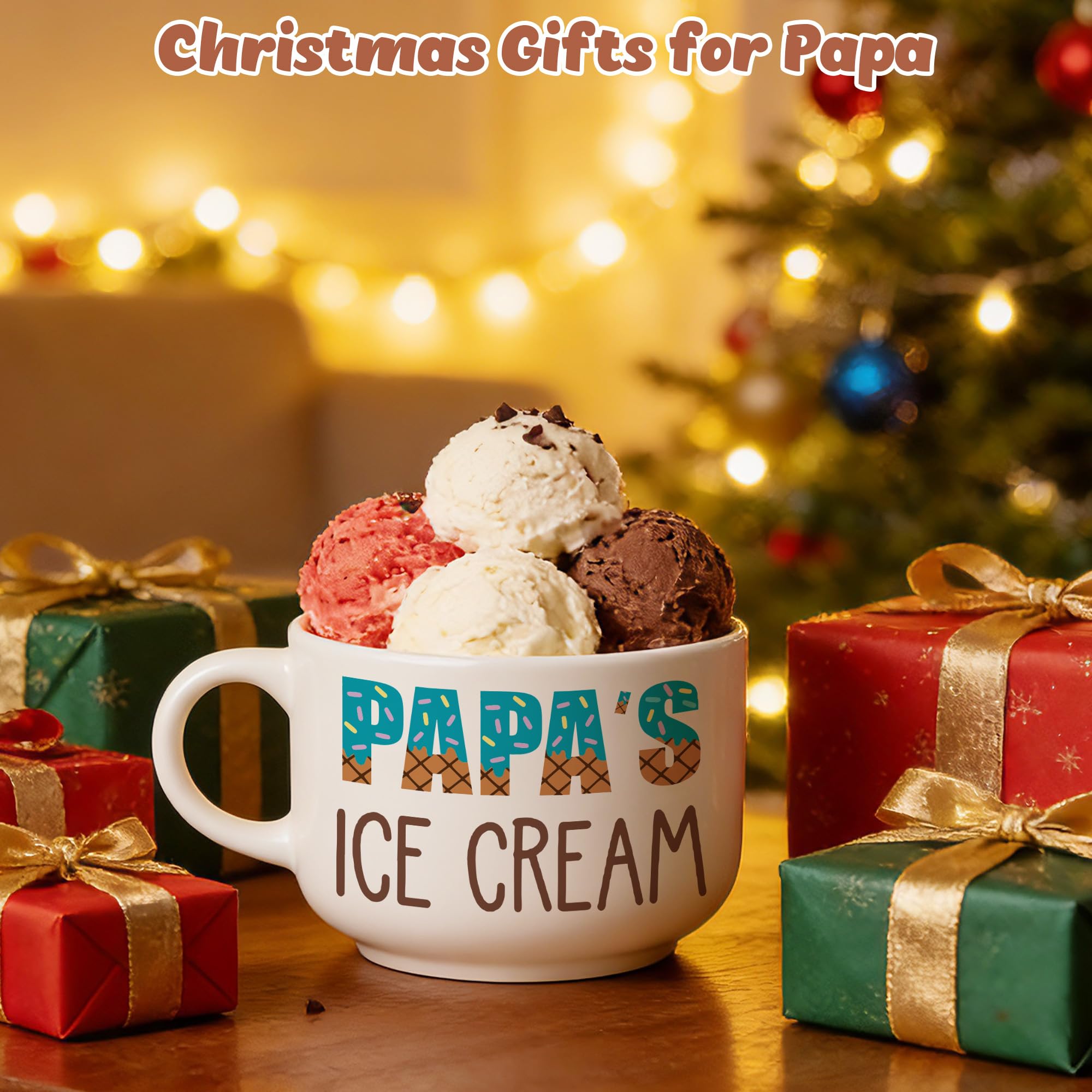 Funny Papa Gifts for Fathers Day from Granddaughter, Cool Birthday Grandparents Day Gift for Papa Grandpa from Grandkids Grandson, Novelty Papa's Ice Cream Bowl Presents Set