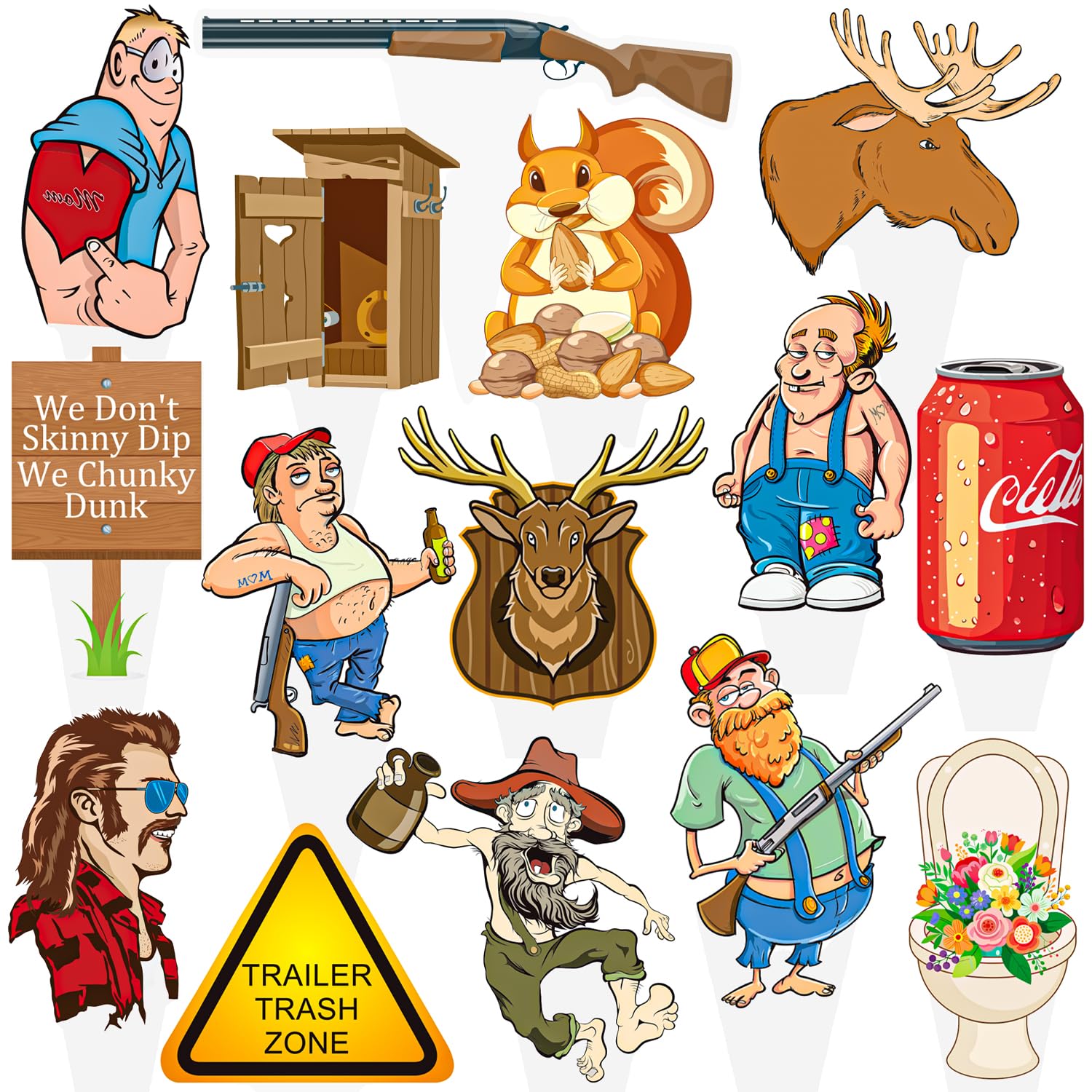Hillbilly Cupcake Toppers Trailer Trash Party Decorations Trailer Trash Cake Decorations Southern Mullet Man Cupcake Picks for Funny Chunky Dunk Party