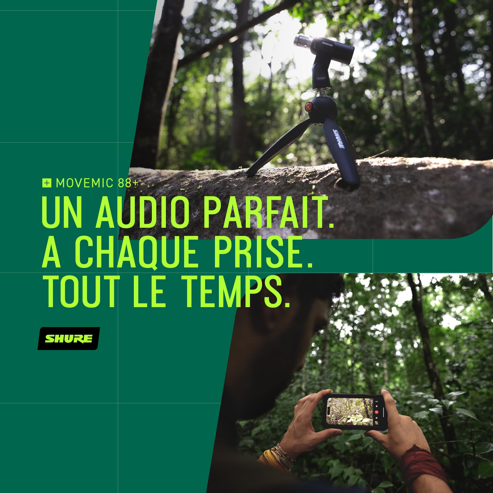 Shure MoveMic 88+ Micro Stereo sans Fil - Enregistreur Audio Professionnel pour Film/Enregistrement sur Le Terrain, interviews, 4 directivités | Compatible avec iOS/Android Via Les Applications Motiv
