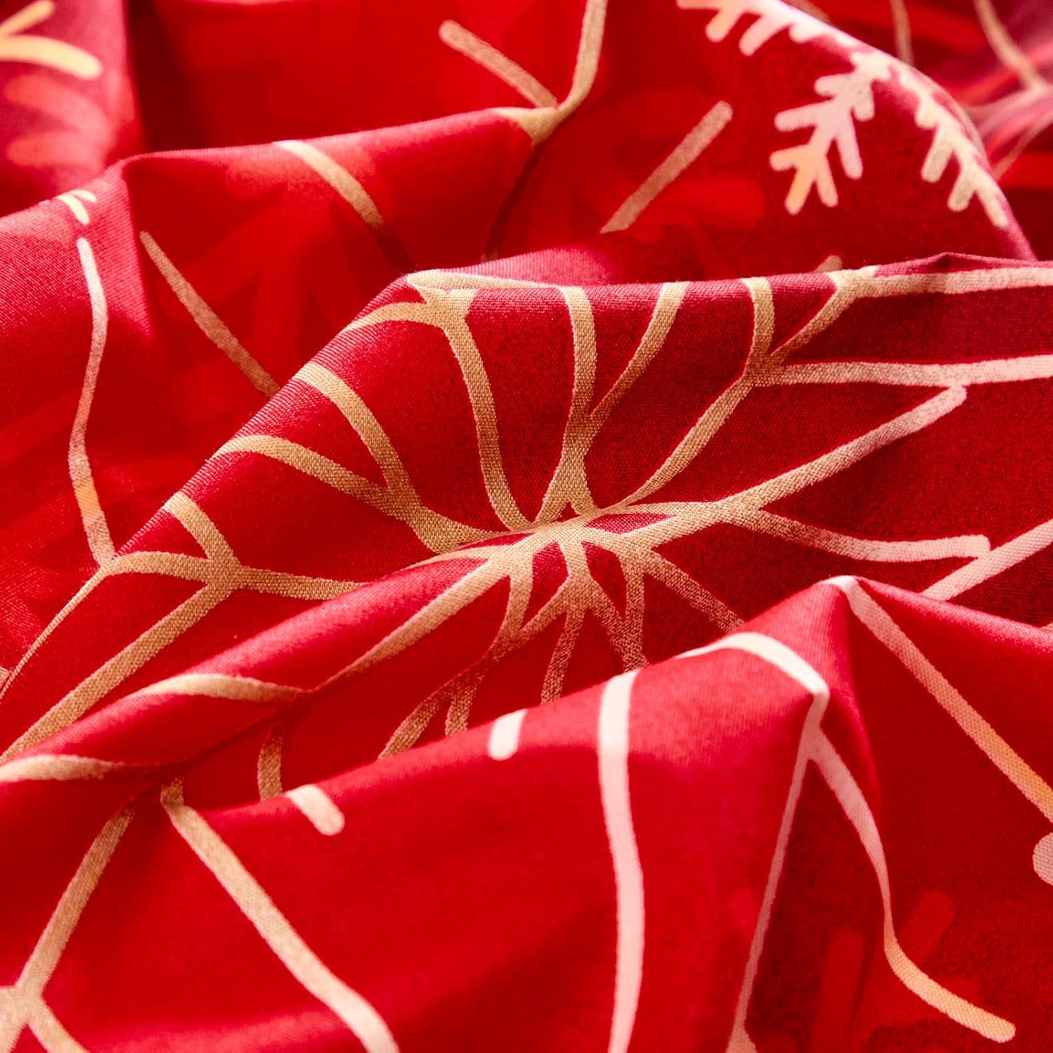 Christmas Red Duvet Cover Set Twin Size with Gradient Red White Golden Snowflakes Holiday Style 3pc Set (1 Duvet Cover + 2 Pillow Shams) for New Year Gift Decor Choice with Ties and Zipper