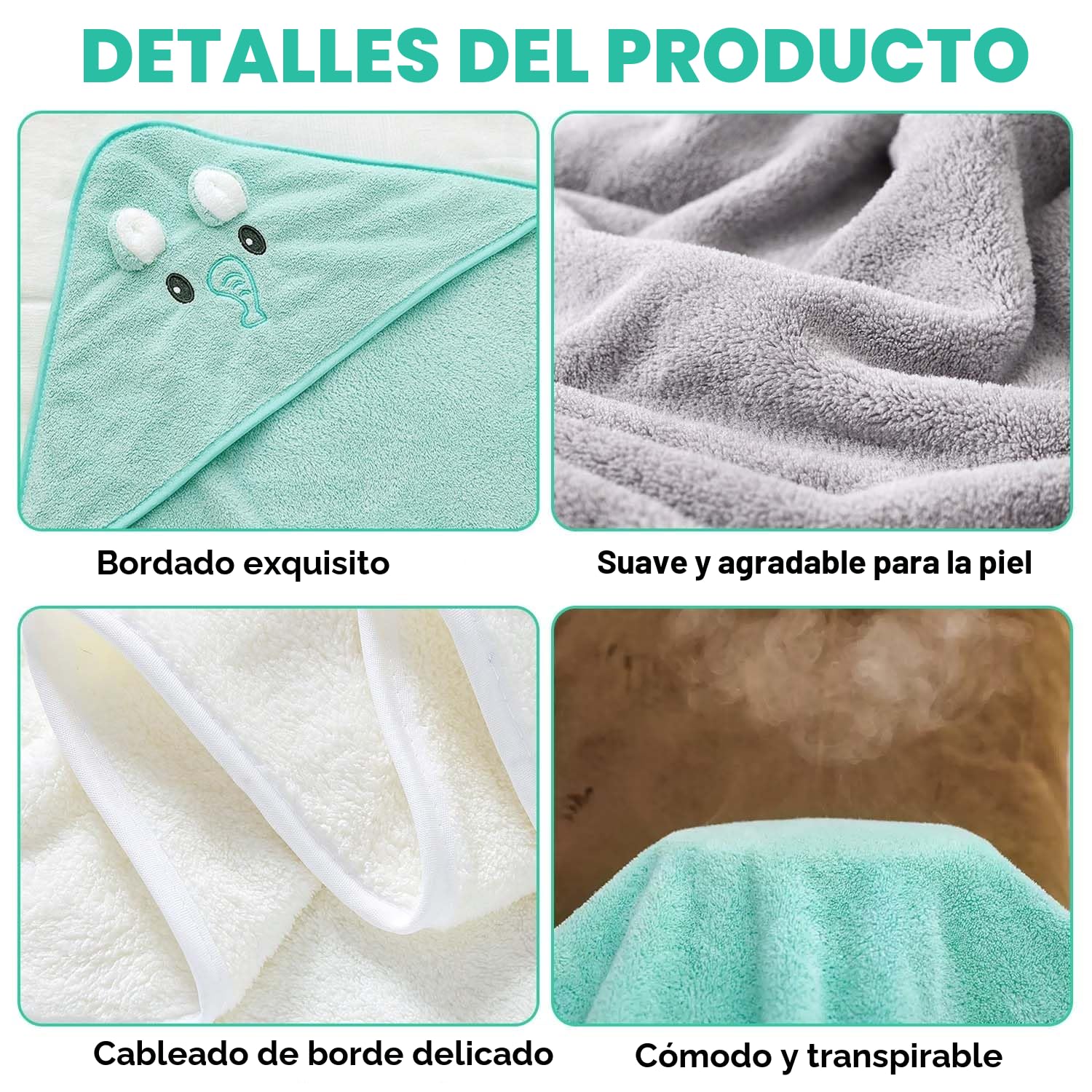 Toalla Bebé Recien Nacido, 3 Piezas 80 * 80cm Toalla Bebé, Capa de Baño Bebé, con Capucha, Felpa de Coral, Suave y Súper Absorbente, Lavable a Máquina, Accesorios Baño Bebé Recien Nacido