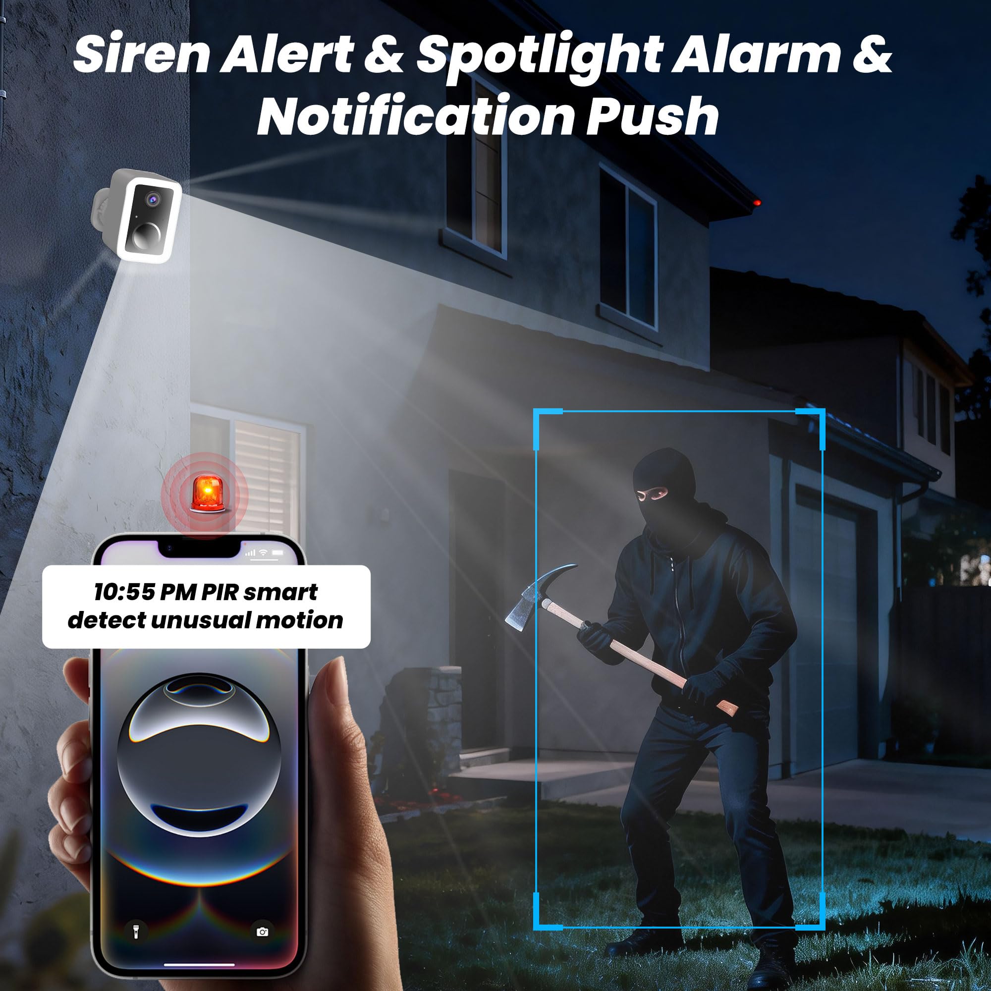 Funstorm 2K Wireless Security Camera Outdoor, 5GHz/2.4GHz Dual-Band WiFi Battery Powered Home Security Camera with Free Cloud Storage, Color Night Vision, AI Motion Detection, Spotlight & Siren, IP66 — view 5