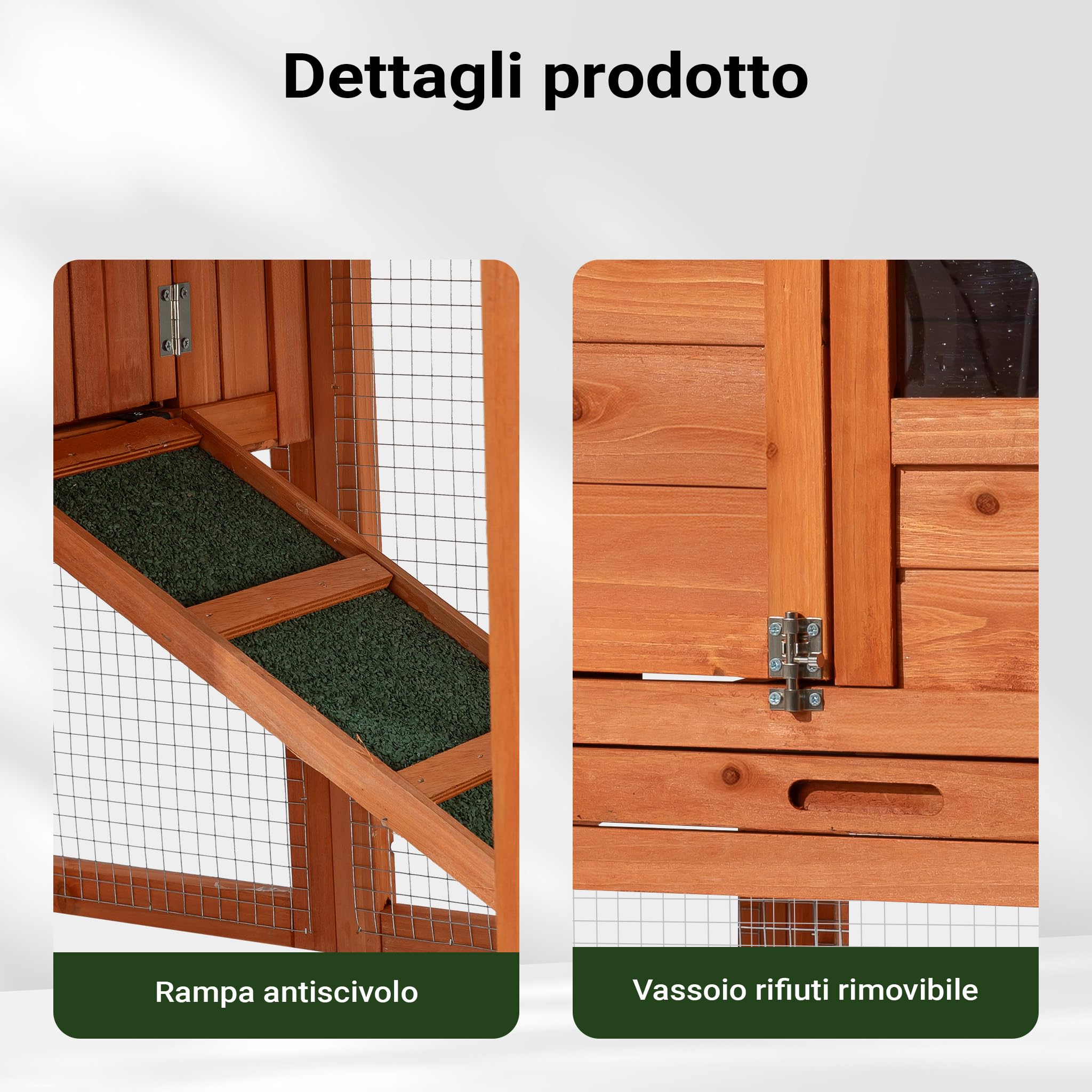 Conigliera a 2 livelli con recinto, legno di abete rosso, Stalla per conigli lepri