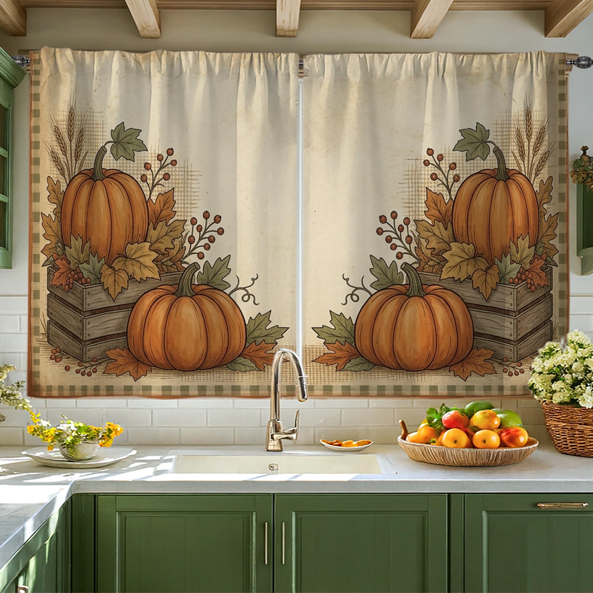 Rideaux citrouilles automne 106x114 cm brise-vue pour fenêtre de salle de bain