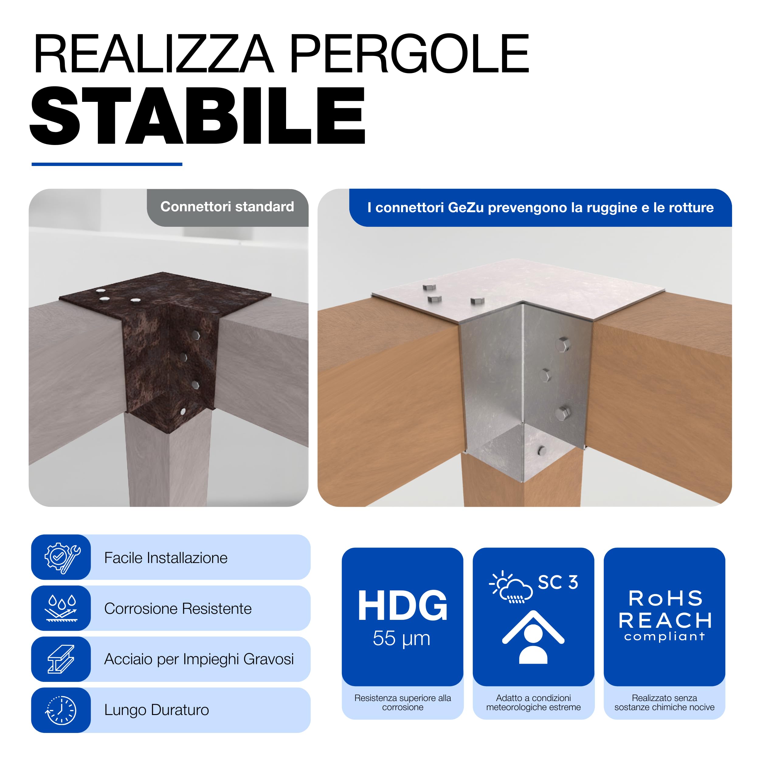 GeZu Impex Connettore per Palo Y 81x81 mm Set di 8 Zincato a Caldo Pergola Connettore d’Angolo a 3 Vie a 90° Padiglione Fai-da-te Supporto per Lavori Legno