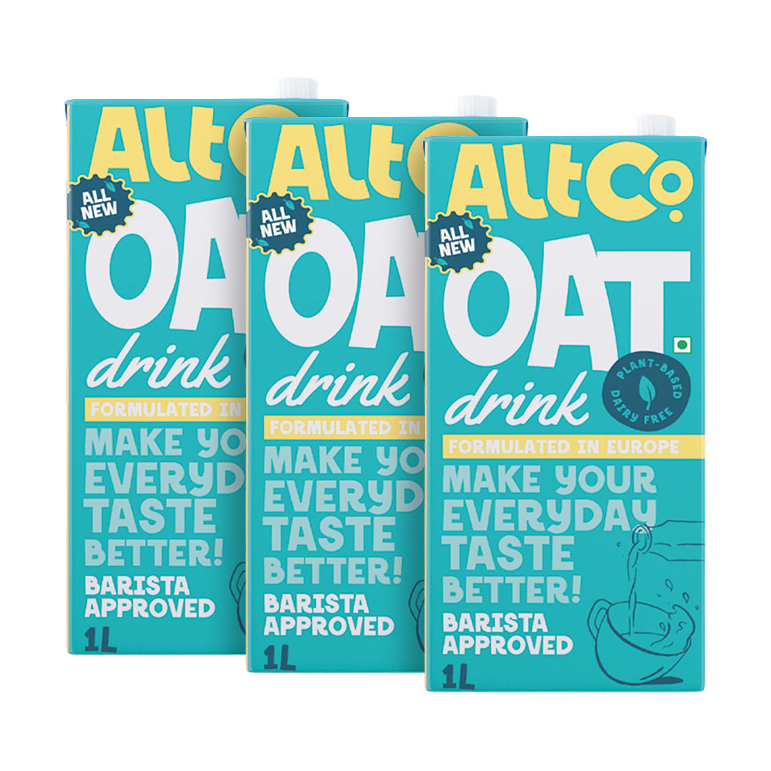Alt Co Oat Milk (1 Liter)(Pack Of 3) | As Seen On Shark Tank | Lactose-Free | Preservatives Free | No Added Sugar | Soya Free | No Trans- Fat | Plant Based Dairy Free And Nut Free Oat Drink