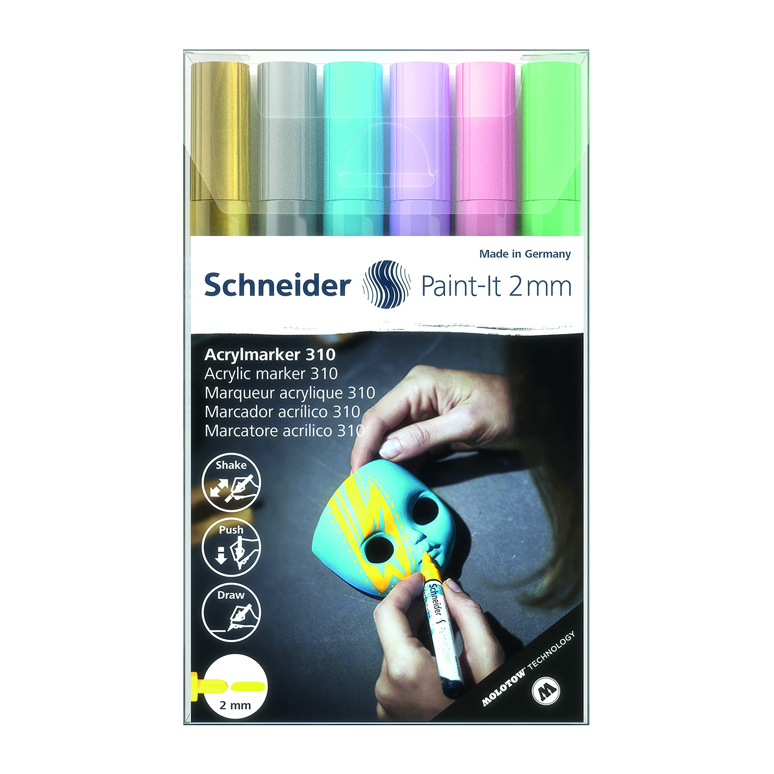 Schneider Paint-It 310 Acryl-Marker, 2 mm, Geldbörse, x6, verschiedene Pastellfarben (120196)