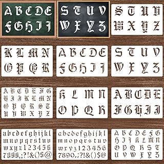 10 Pcs Gothic Old English Letter Stencils for Painting, 10 x 6 Inch Alphabet Stencils & Number Stencil, Reusable Font Templates for Journal, Scrapbook, DIY Crafts