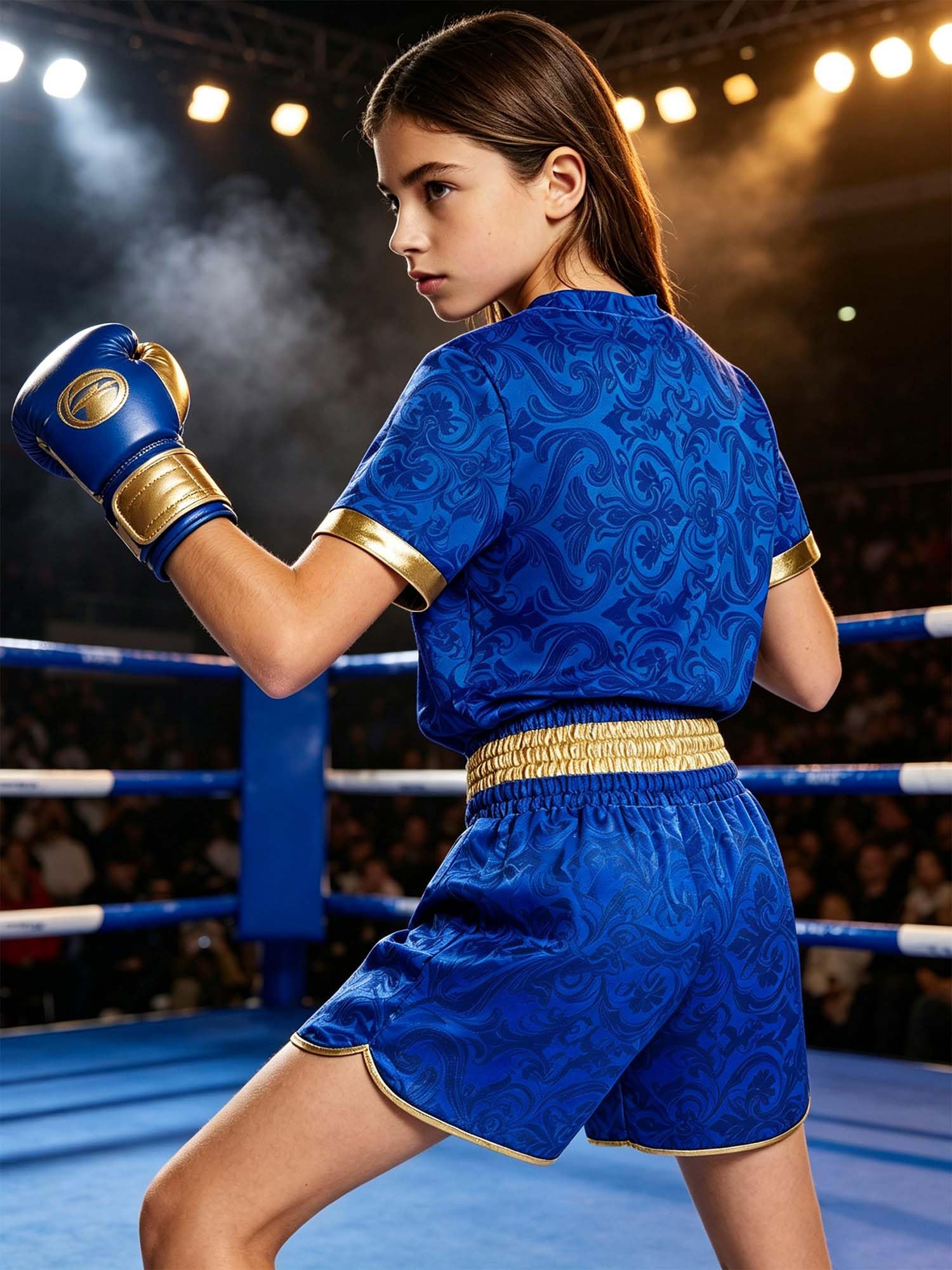Bambina Maglietta Boxe Bambino Uniforme Costume Pugile T Shirt Blu 11-12 anni