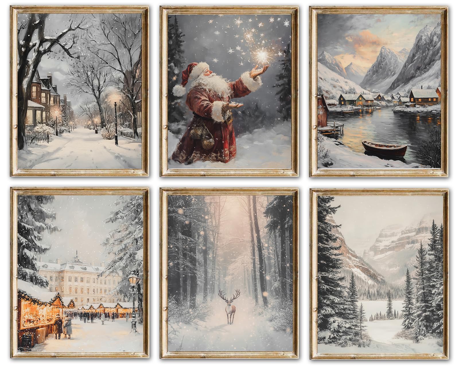 Arte de pared navideño de 6 piezas: decoración tradicional sin marco flor de escarcha 8