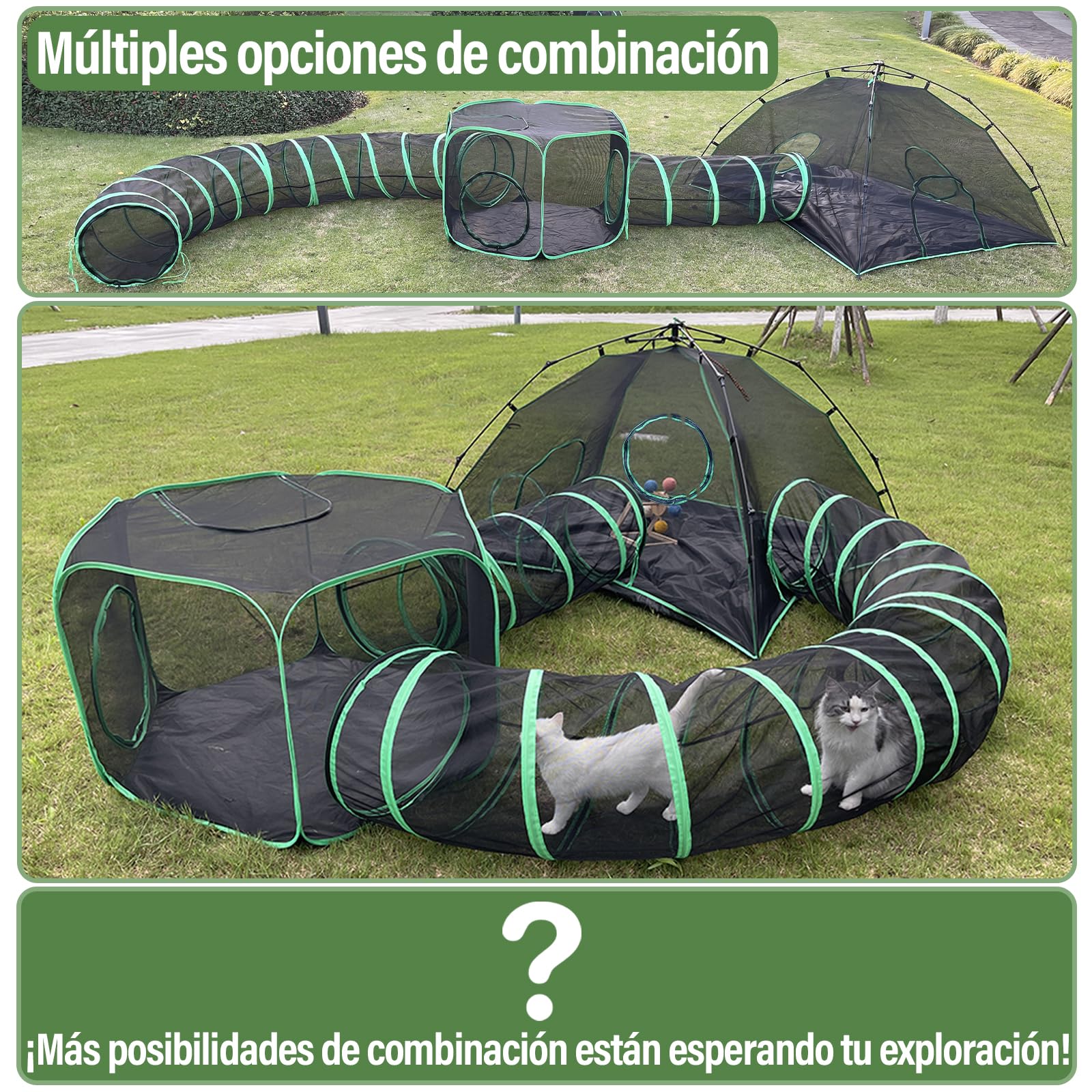 Pawtenda Carpas para Gatos de Interior y Exterior, Tienda Plegable con Túneles, Corralito Portátil 4 en 1 para Mascotas, Incluye 2 Tiendas