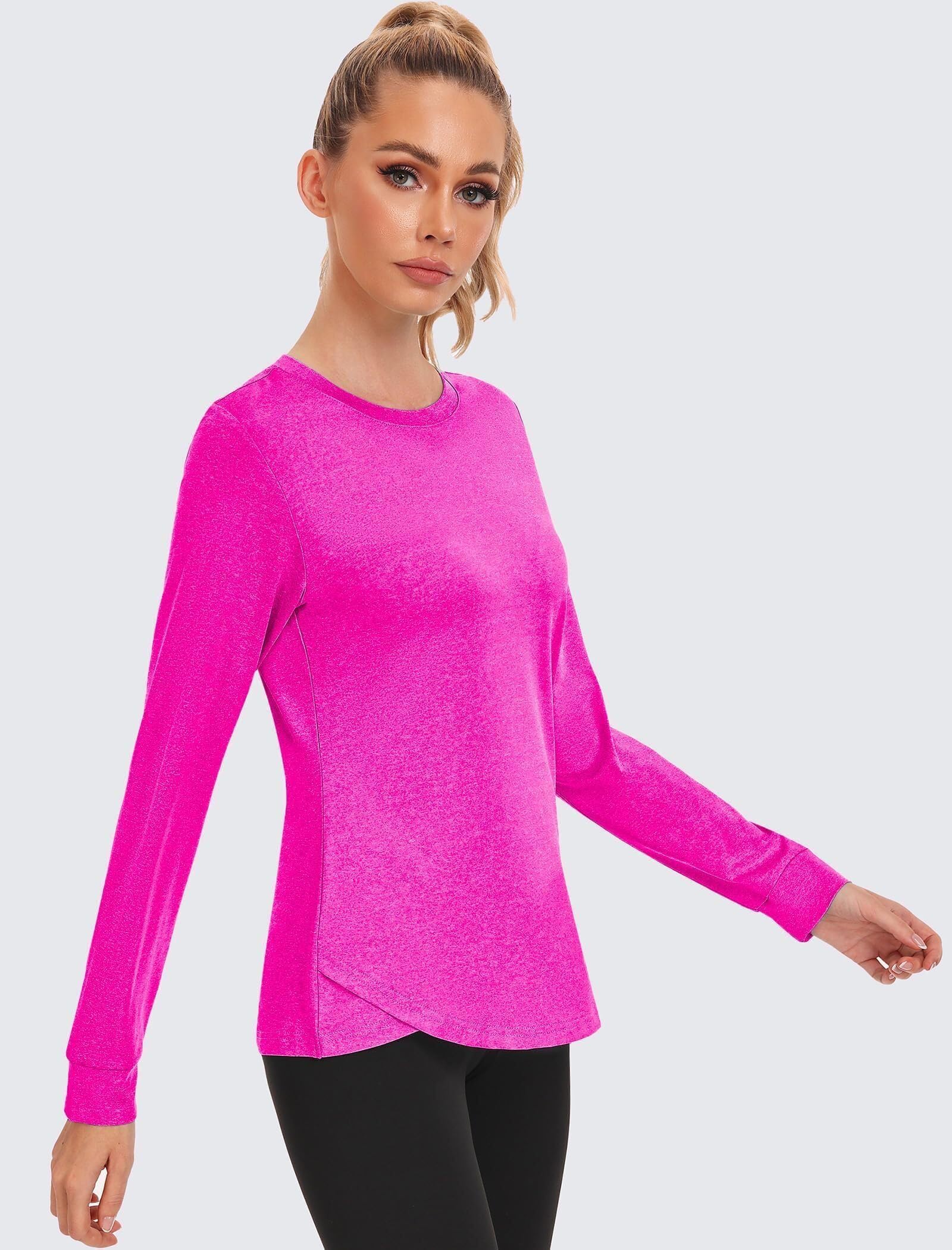 Vantor Damskie koszulki na siłownię T-shirt sportowy z długim rękawem UPF 50+ Ochrona UV Top do jogi do biegania Topy z okrągłym dekoltem Luźny krój do ćwiczeń