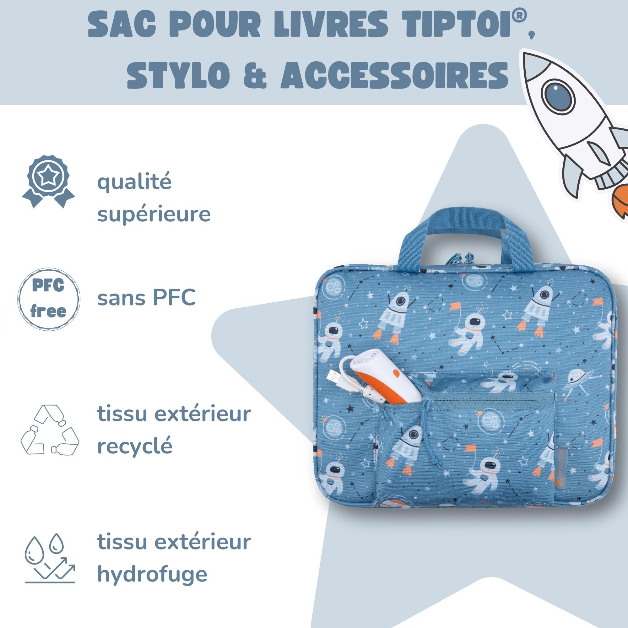 Sac de Rangement pour Livres tiptoi – Sac de Transport rembourré pour Stylo interactif, déperlant, sans PFC, Polyester recyclé rPET