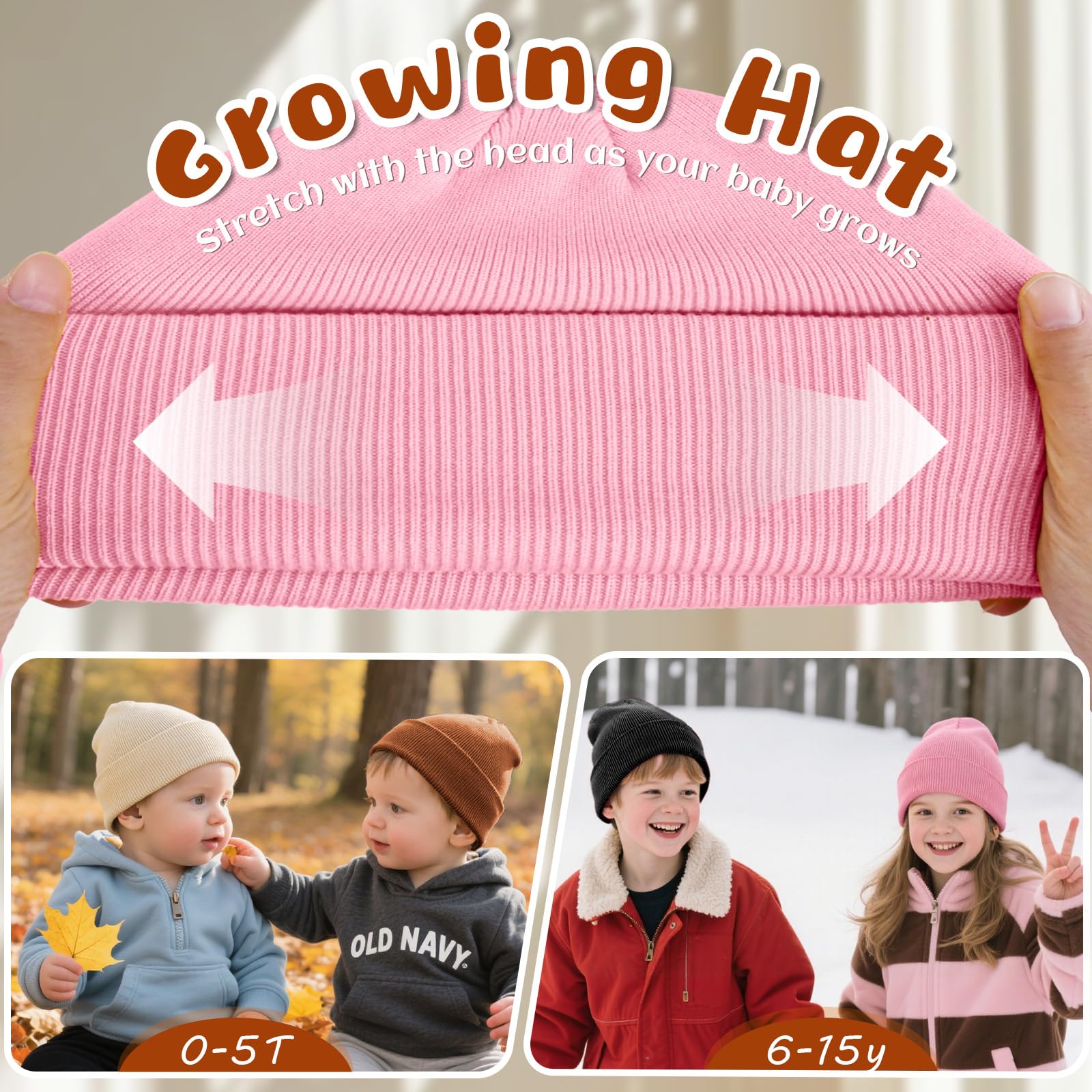 ZOORON Toddler Beanie Baby Boys Girls Beanies Kids Winter Hats Children Knit Warm Caps Soft Ski Hat, 1-pink, 6-15 Years 1