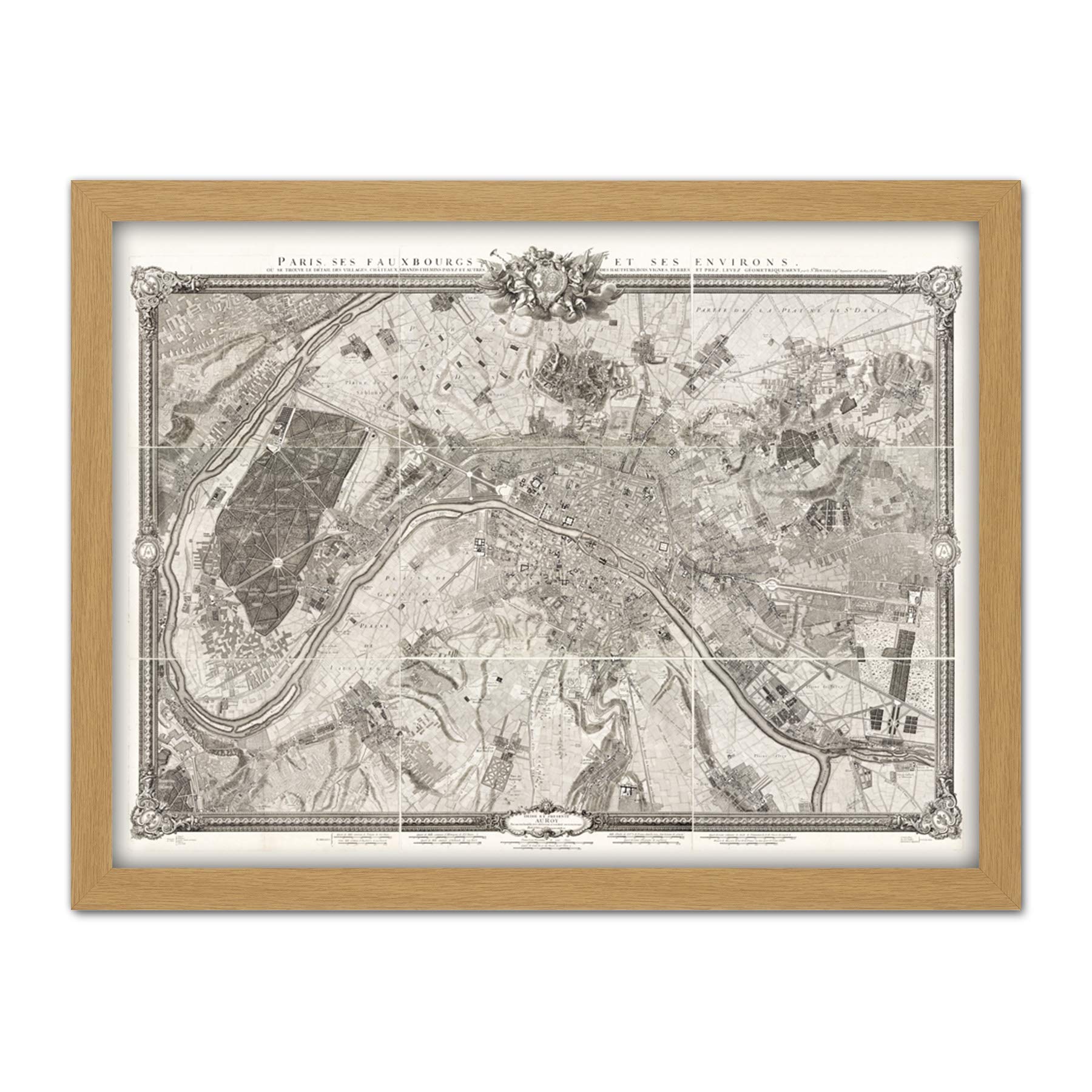 Map Roussel 1731 Map City Paris France Suburbs Artwork Framed Wall Art Print 18X24 Inch