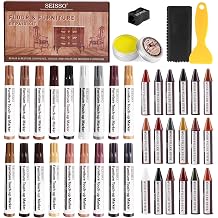 SEISSO Wood Repair Kit, 40 PCs Wood Furniture Repair Kit, Wood Touch Up Markers and Crayons with Polish Wax for Scratches, Stains, Cracks,Holes and Dents, Discoloration for Wooden Surfaces and Floors