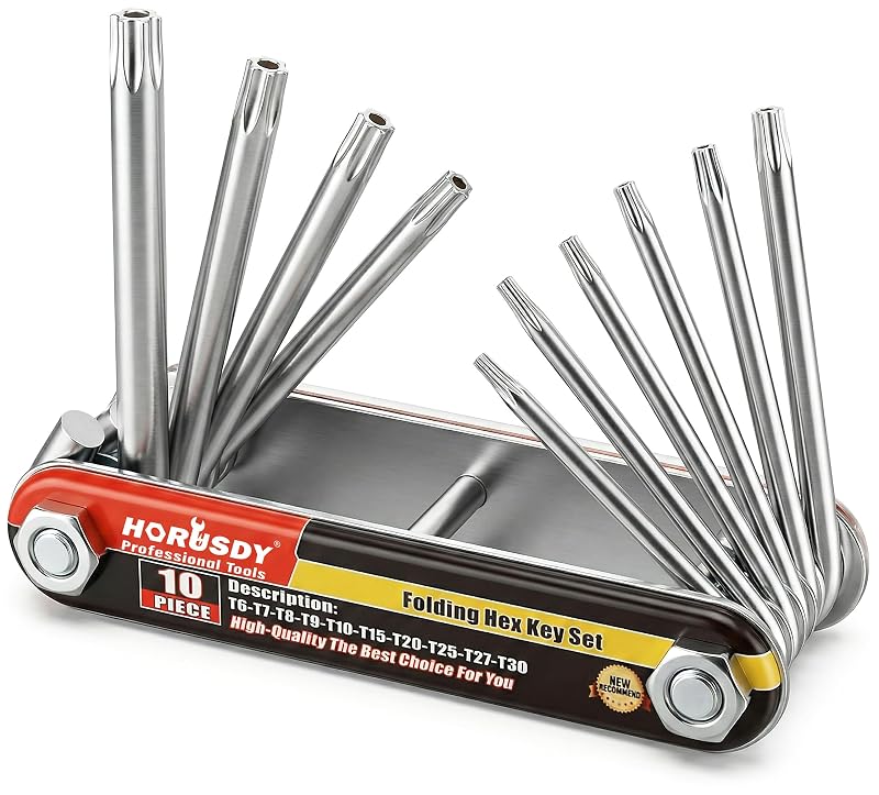 Kit de Chaves Torx de Segurança Dobráveis HORUSDY T-6 a T-30 em Aço-Liga Cromado, 10 Peças