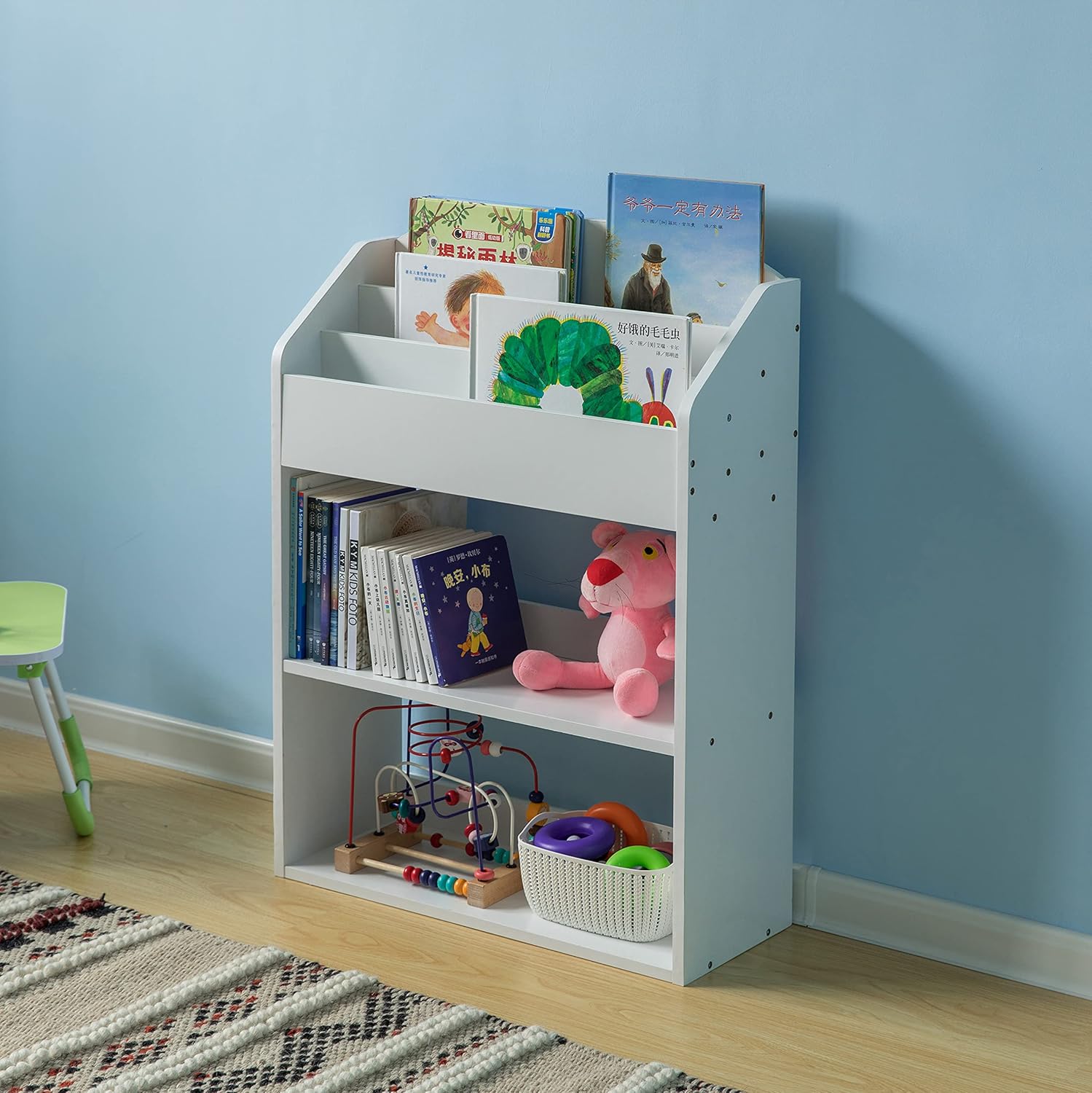 Basicwise Black Modern Wooden Storage Bookcase with Shelf, Playroom Bedroom Living and Office, (QI004151.BK)