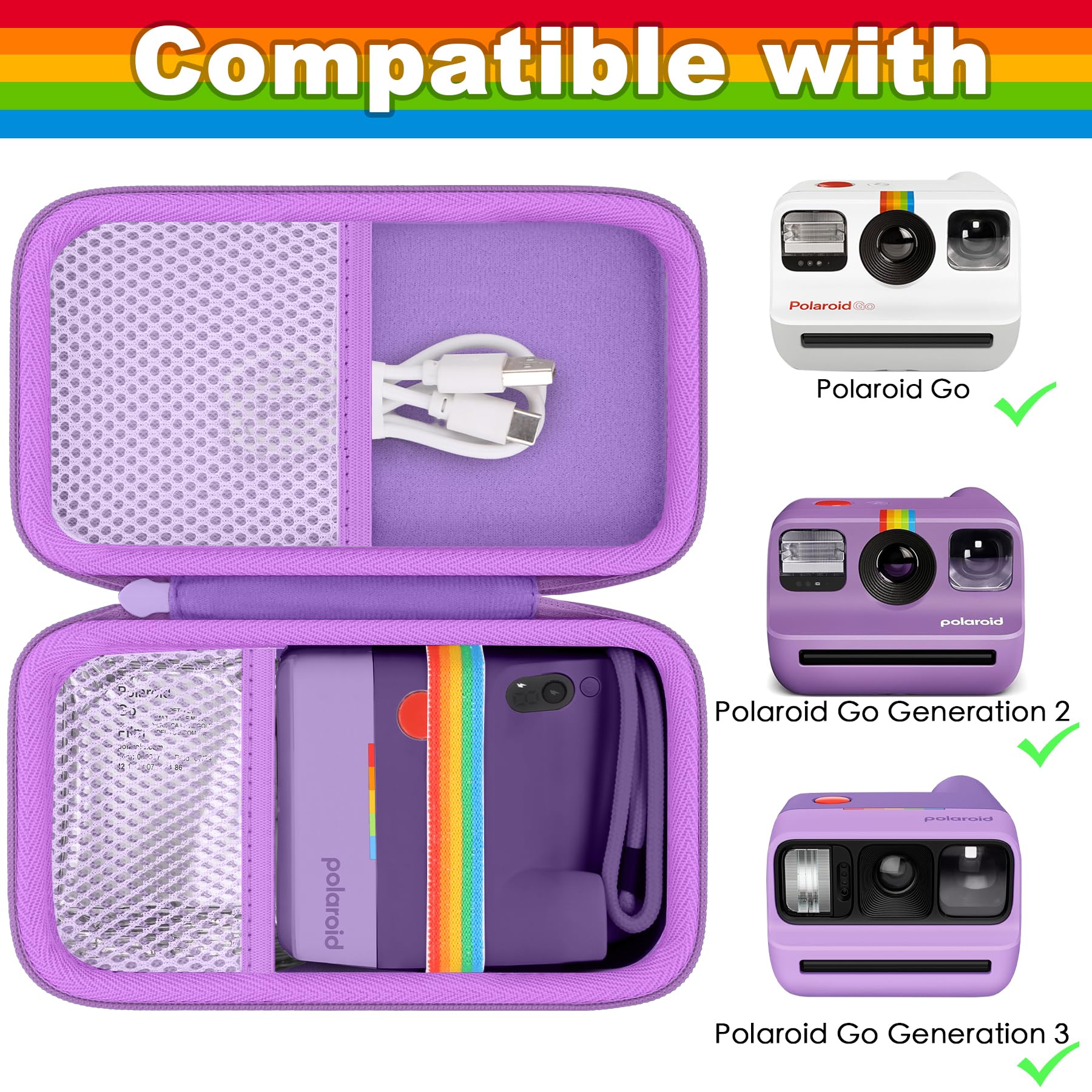 Khanka Custodia per Polaroid Go Gen 3/Gen 2/Go Mini - Grigio + Viola