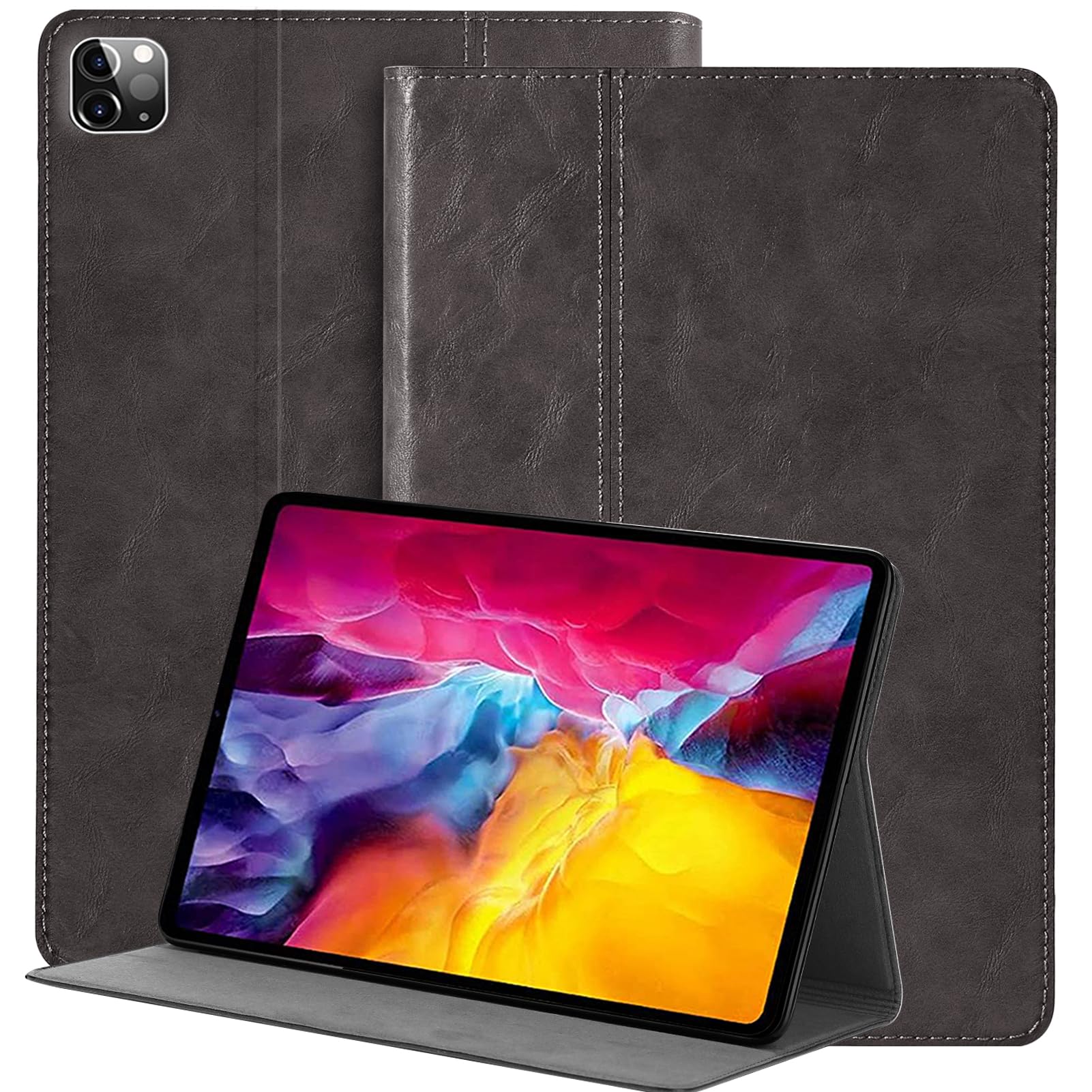 NANRUIL Hülle für Ipad Pro 12,9 Zoll 6./5./4./3.Gen Huelle 2022/2021/2020/2018 Echtes Leder Tablet Schutzhülle Case Cover,Auto Wachen/Schlafen.Grau