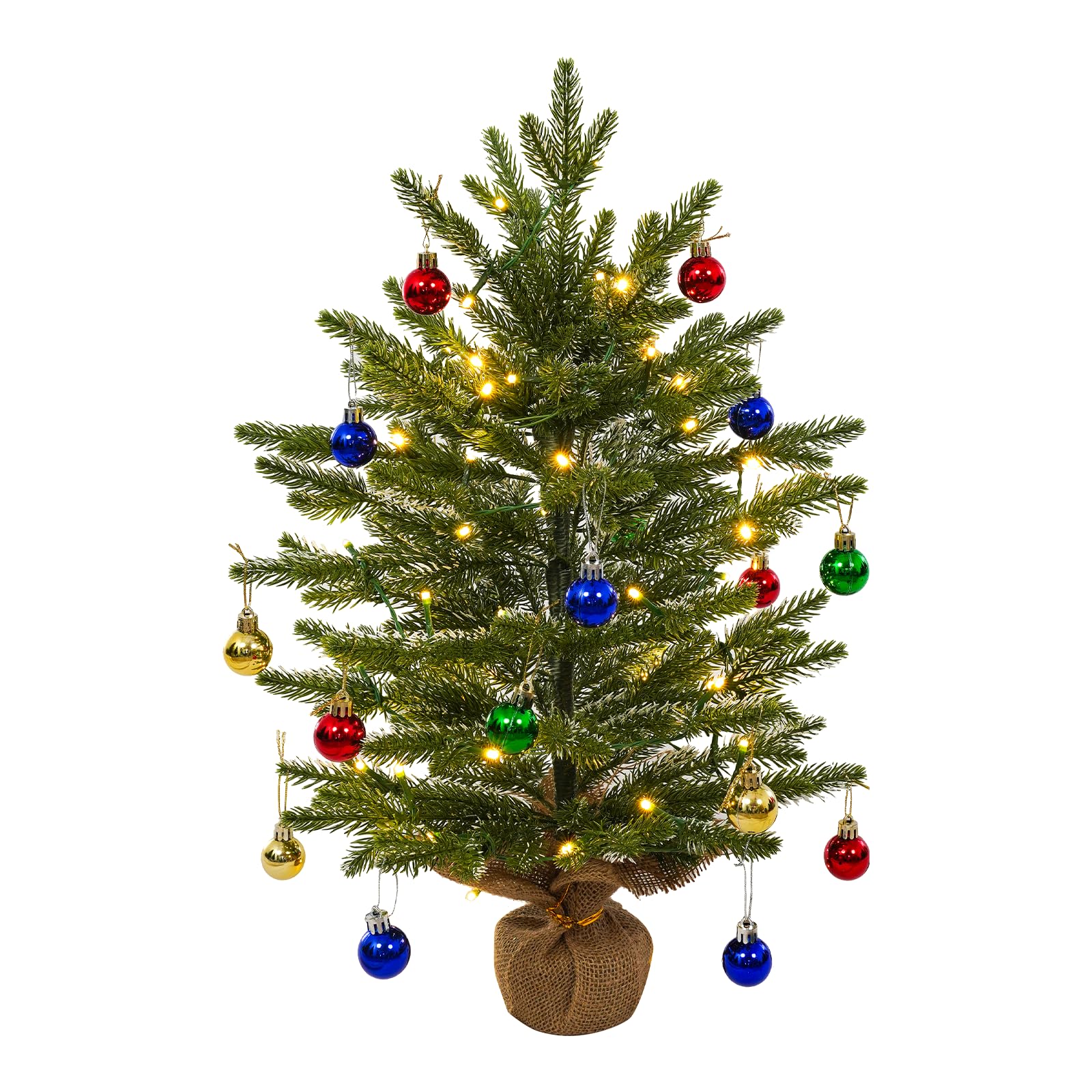 AGM 2ft Mini Christmas Tree, 60cm PE Tabletop Christmas Tree with LED Lights and mini Xmas Baubles for Christmas Home Kitchen Dining Table Decor