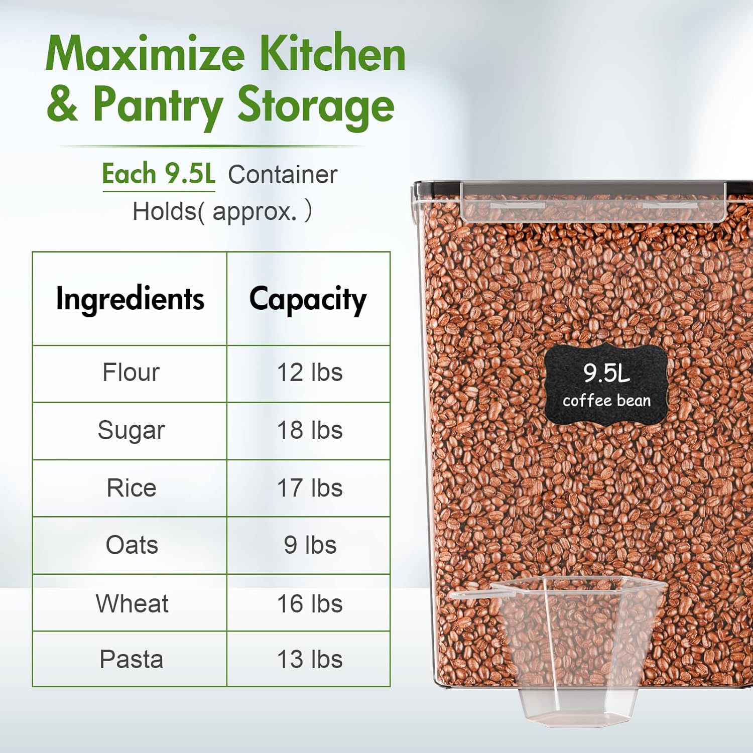 ALSO GO 2 PC Extra Large Food Storage Containers with Lids Airtight, 9.5L, 335Oz, Clear Plastic Kitchen and Pantry Storage Containers, Bulk Storage for Cereal, Flour, Sugar, Rice