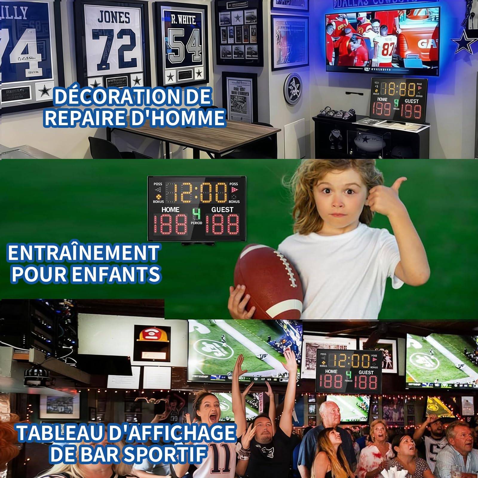 Lucky Time Tableau de bord électronique pour basketball avec buzzer, tableau de score numérique alimenté par piles avec télécommande, marqueur de score portable utilisé pour le basketball, le