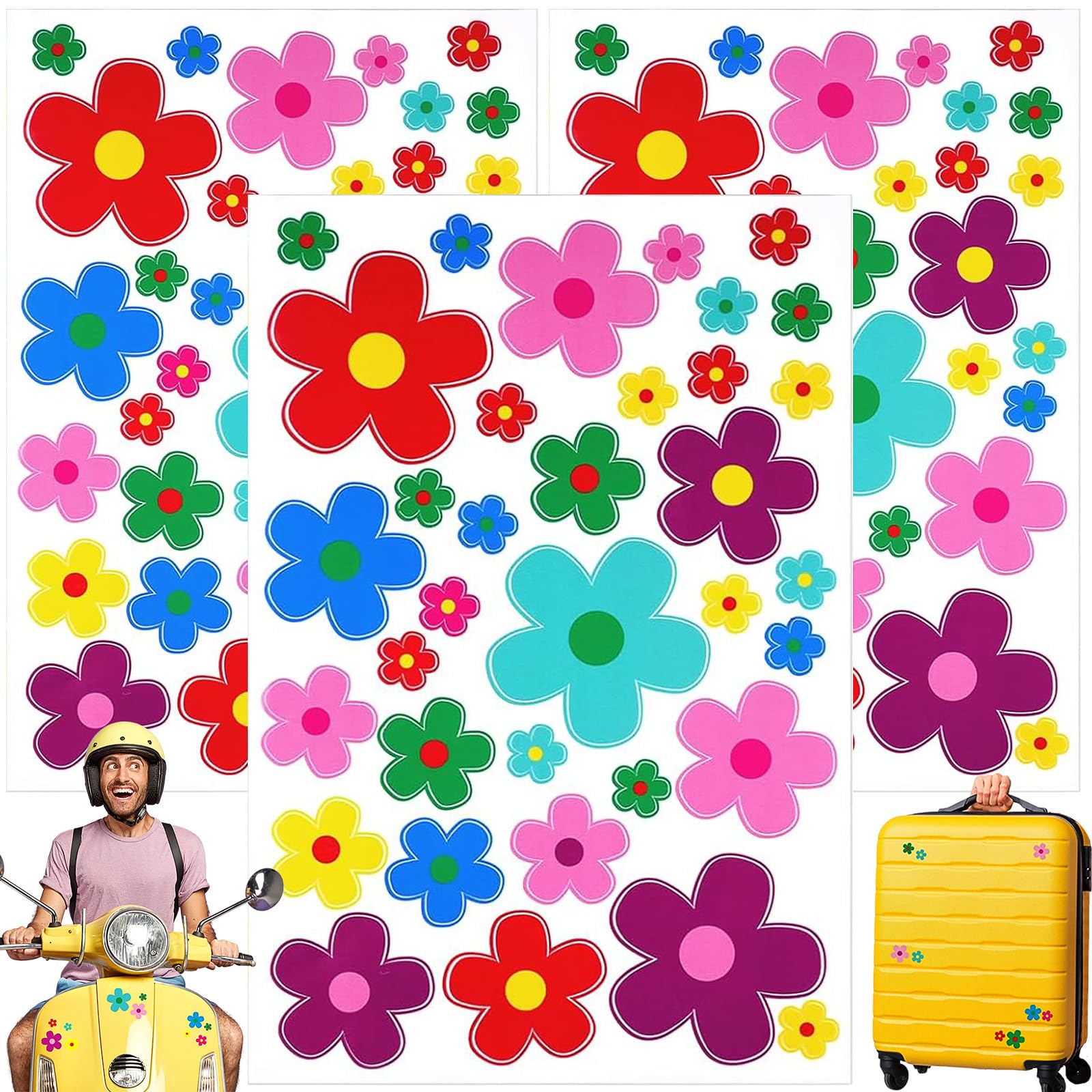 Adesivi per Auto,3 Fogli Adesivi Floreali Per Biciclette,105 Pezzi Decorazioni Auto Vinile Adesivi Impermeabili Fiori Pril per Bici,Laptop,Cellulare,Album Fotografici,Album di Ritagli