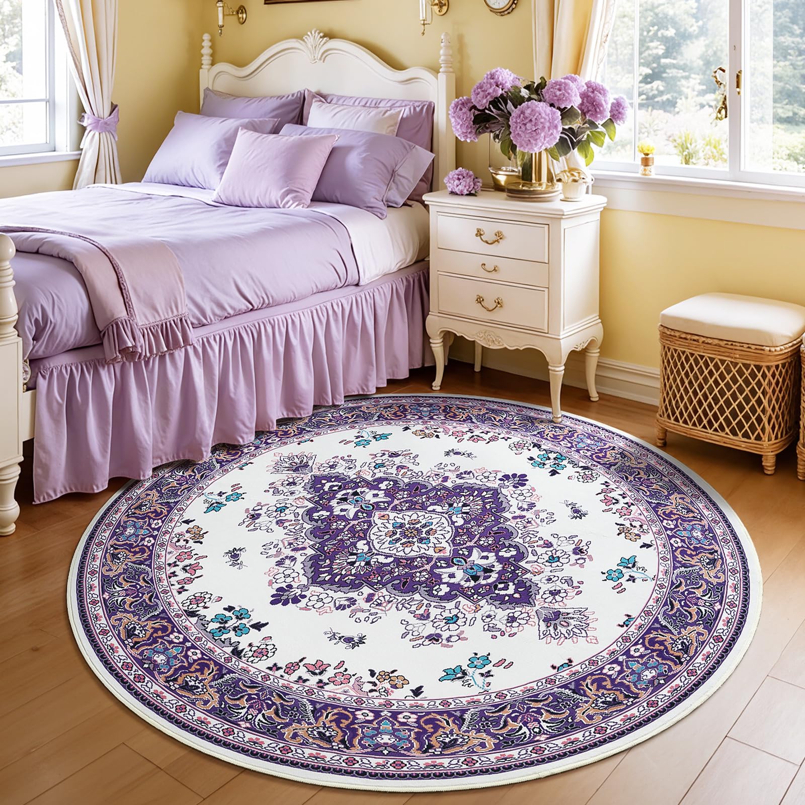 HOMORE Vintage Round Rug 4ft Purple