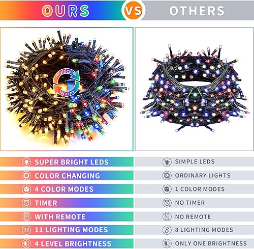 Miniatura 2 de JMEXSUSS Paquete de 2 luces solares de Navidad de color blanco cálido y multicolor con 11 modos de control remoto, cada 100 LED de 42.7 pies, luces