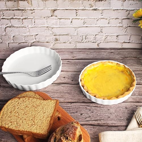 Miniatura 5 de Bandeja de horno de porcelana para hornear, platos gratinados, 14 onzas, molde para pastel, aperitivo, pizza, tarta, postre, quiche, para el horno