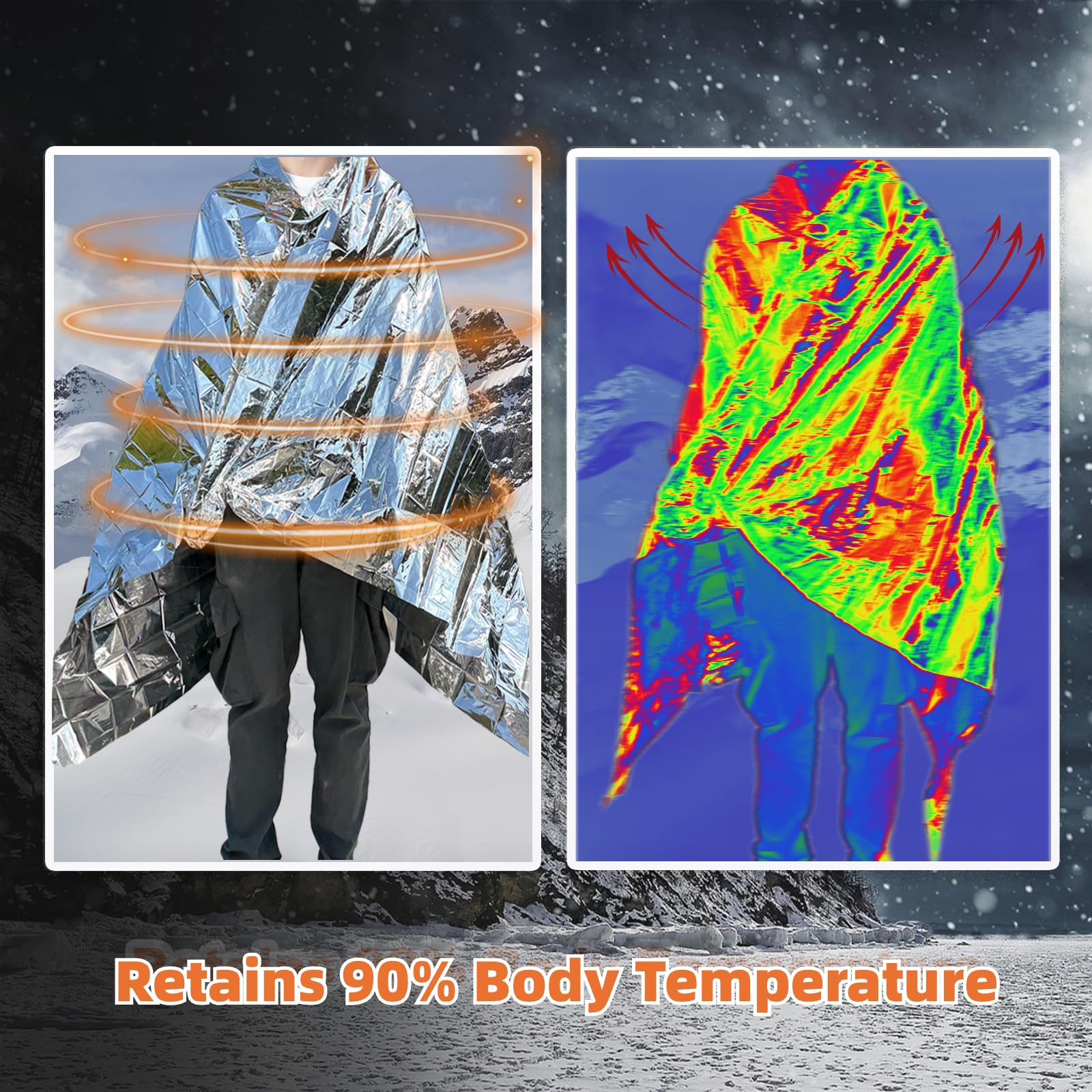 Paquete de 50 mantas térmicas de emergencia de supervivencia, mantas de Mylar para exteriores, manta espacial, manta de lámina plateada, kit de supervivencia, manta de camping, manta