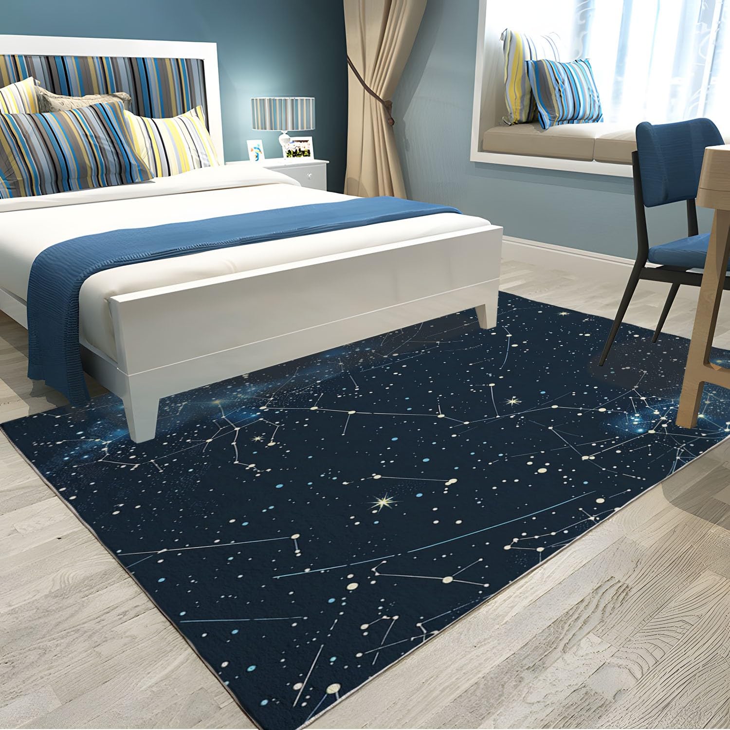 Tapis antidérapant 120 x 170 cm Runner à Poils Courts Galaxie Constellation pour Salon, Bleu Marine Tapis rectangulaire Doux pour Chambre - décoration Maison Runner Lavable Couloir