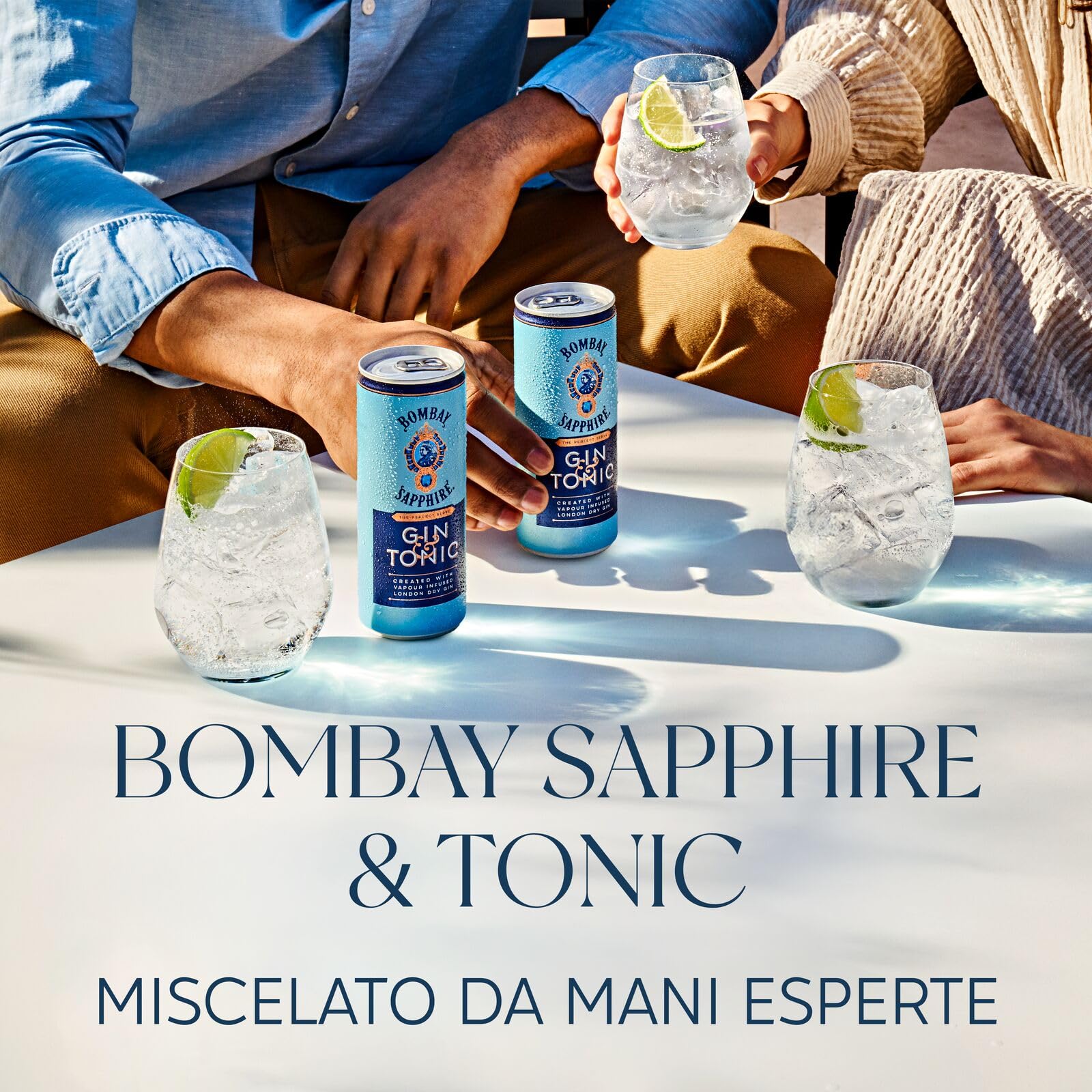 Lattine di cocktail pronti da bere Bombay Sapphire Gin and Tonic Ready to Drink, 6,5% vol., 25 cl / 250 ml (Confezione da 12), Drink alcolici con London Dry Gin 100% infuso a vapore