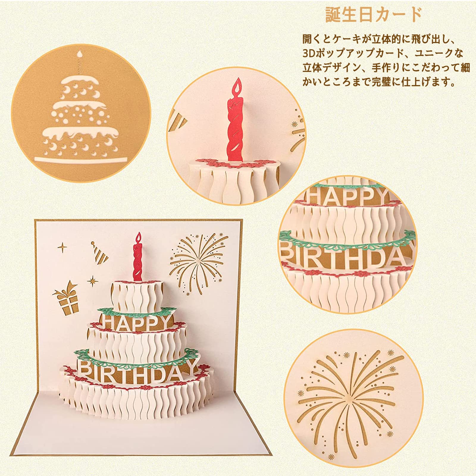Amazon | 誕生日カード 3Dバースデーカード バースデ ケーキ