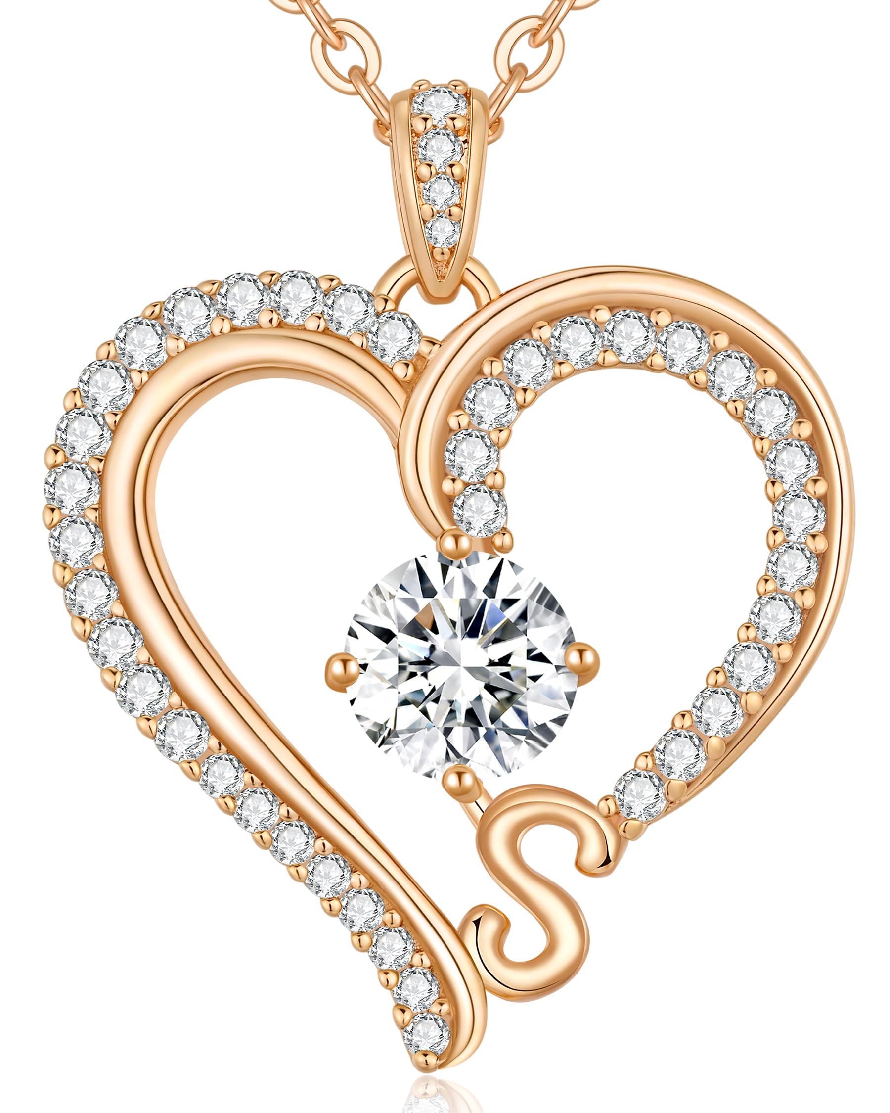 CDE Kette Damen mit Buchstabe Anhänger Herz Anhänger mit Zirkonia Schmuck Halskette für Frauen Geschenk für Freundin, Mama, Frau zum Geburtstag, Valentinstag Weihnachtsgeschenke