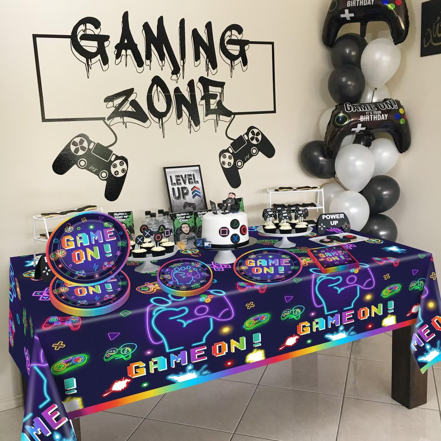 Set Stoviglie Per Festa A Tema Videogiochi - 61 Pezzi Per 20 Persone: Piatti, Bicchieri, Tovaglioli E Tovaglia