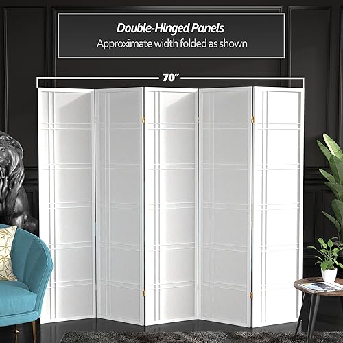 Miniatura 5 de Red Lantern Pantalla Shoji de doble cruz de 6 pies de alto, color blanco, 5 paneles Blanco,Negro