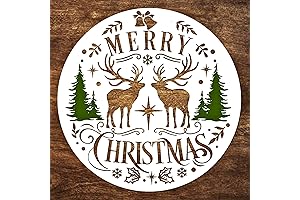 Christmas Stencils for Painting on Wood 12 inch -Round Merry Christmas Stencil for Crafts