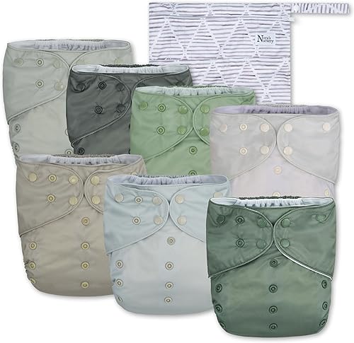 Miniatura 10 de Nora's Nursery Pañal de tela de bolsillo grande, paquete de 7 para niños pequeños de 35 a 55 libras con 1 bolsa húmeda, funda impermeable, lavable,
