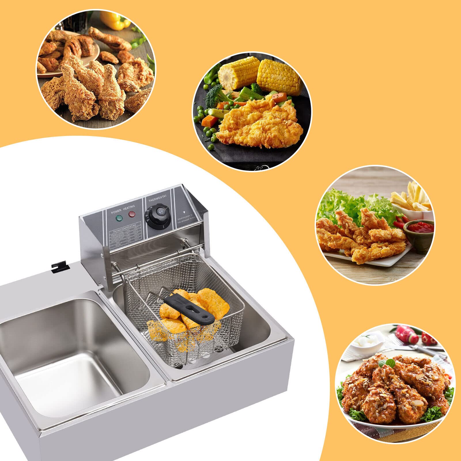Fritteuse Fritöse Elektro-Fritteusen Doppelfritteuse Edelstahl Friteuse 12L 5000W 220V mit Frittierkorb Geeignet für Pommes frites Zwiebelringe Brathähnchen
